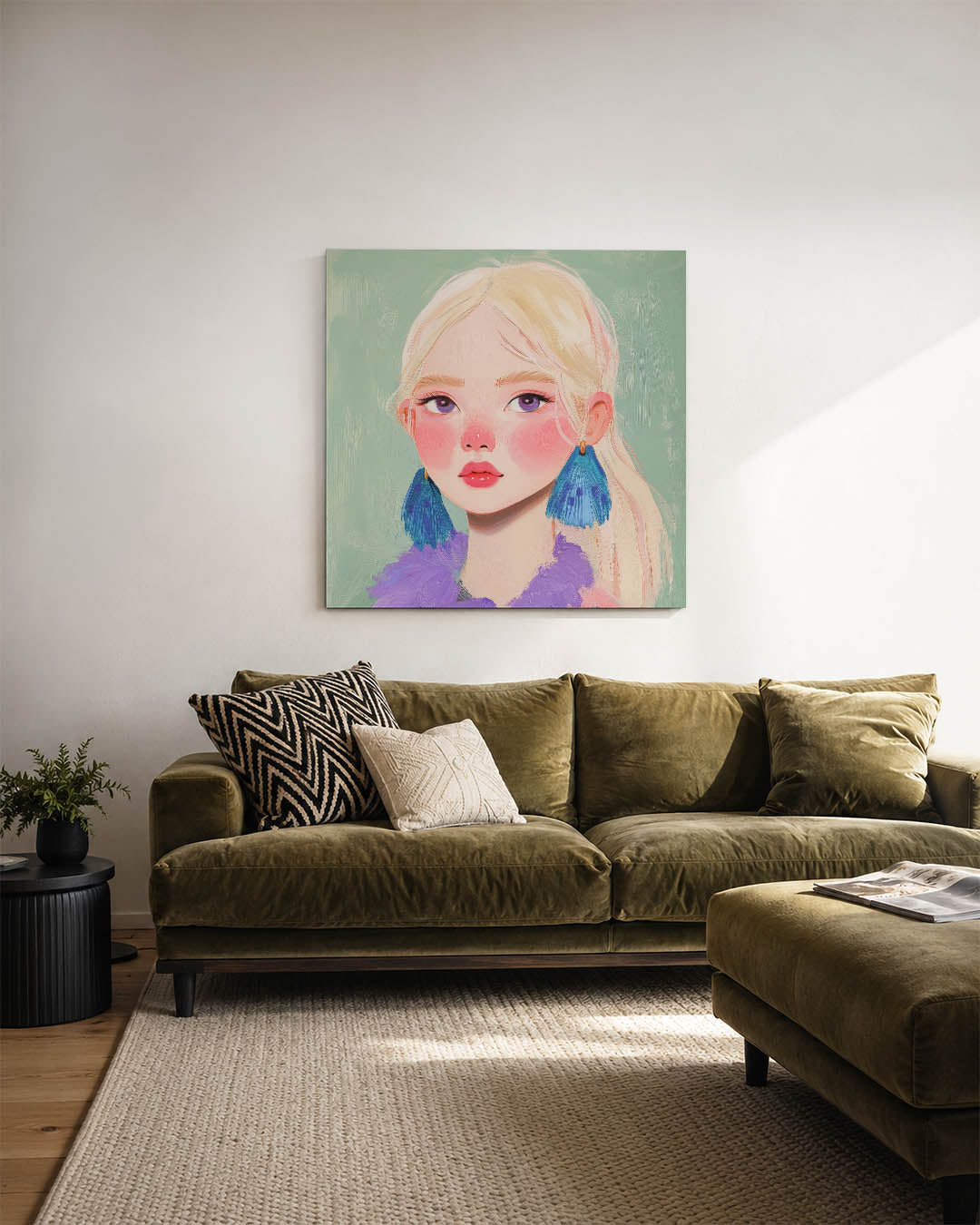 Portret met blauwe accenten Kunstwerk