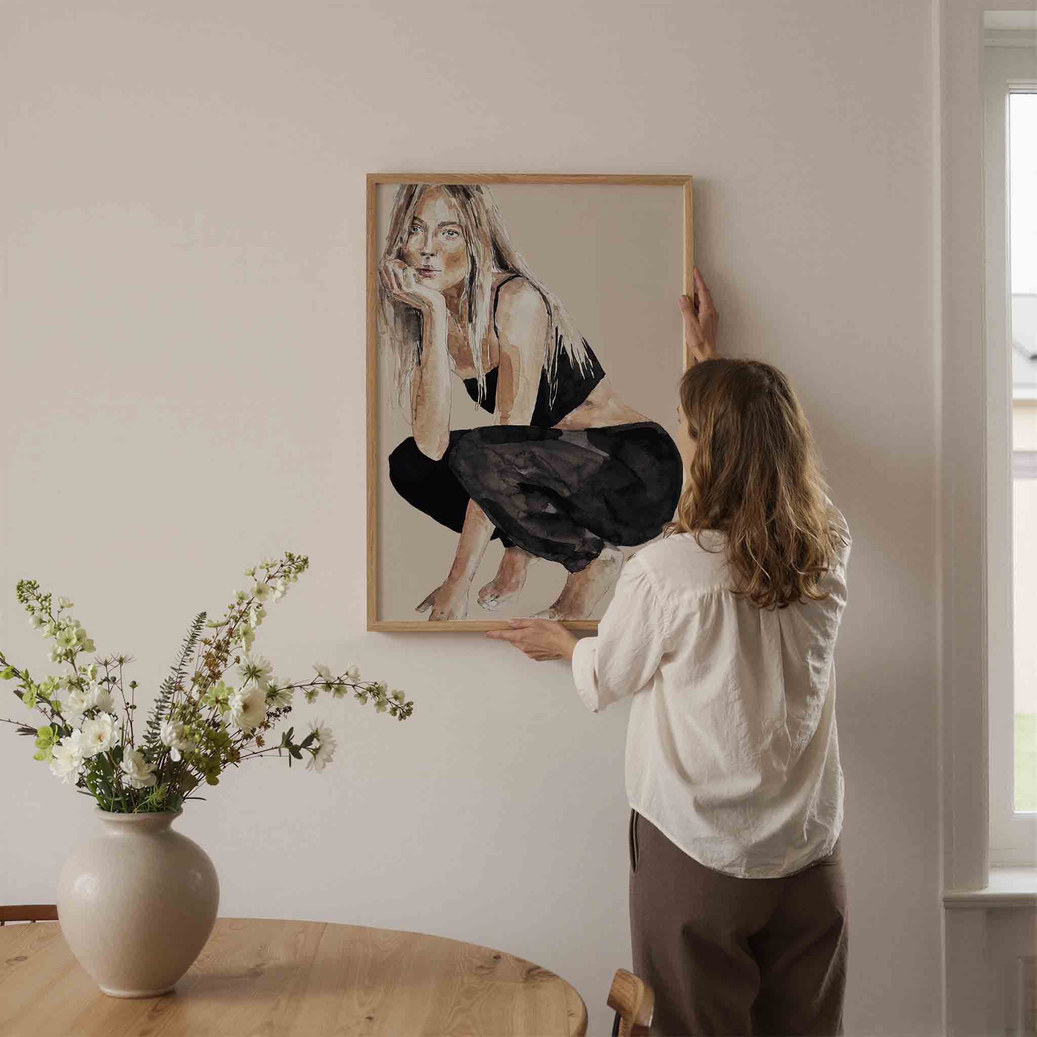 Vrouw in zwart wit Poster