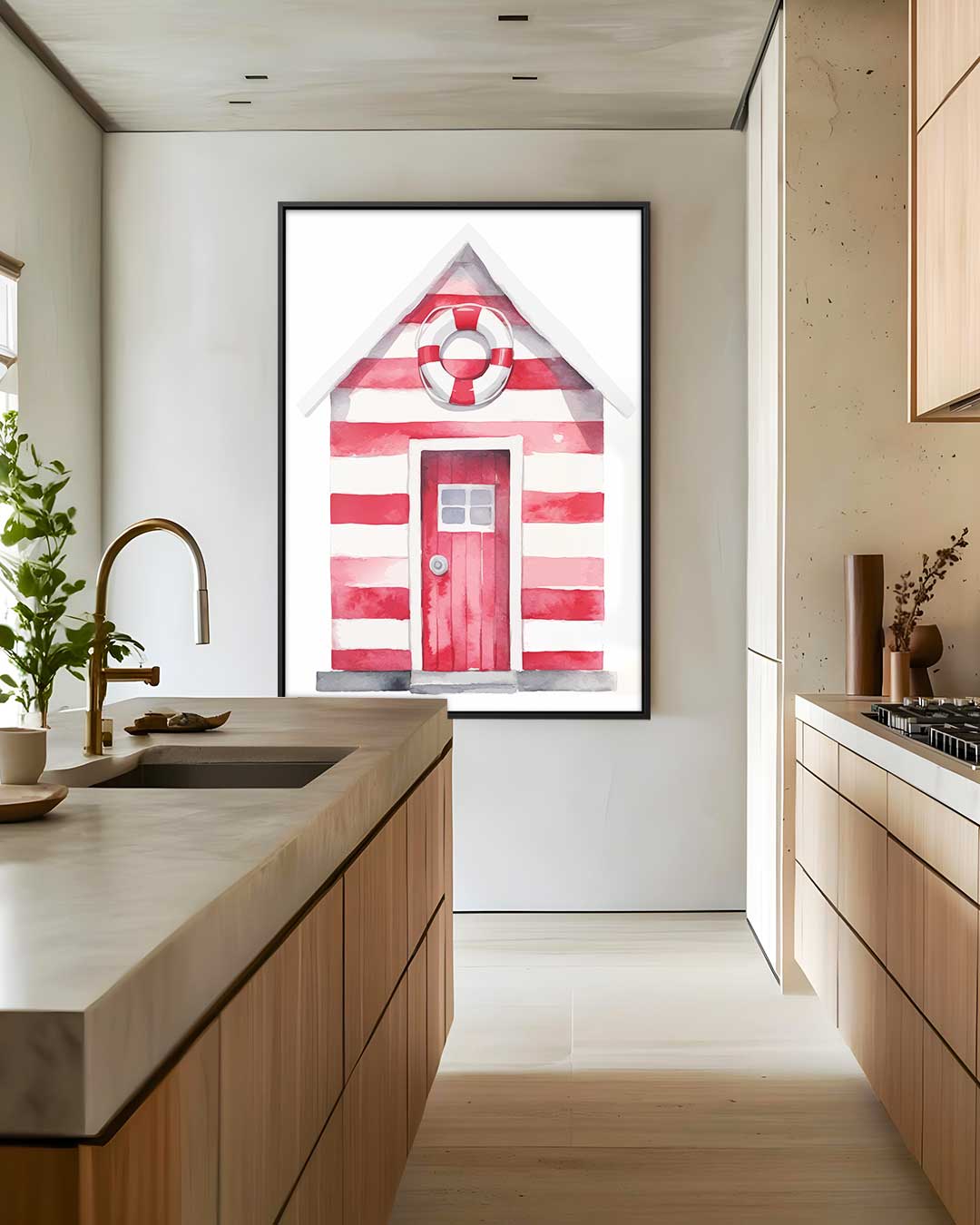 Strandhut Waterverf Print Kunstwerk-canvas-dibond-plexiglas-wanddecoratie-WallArtistic