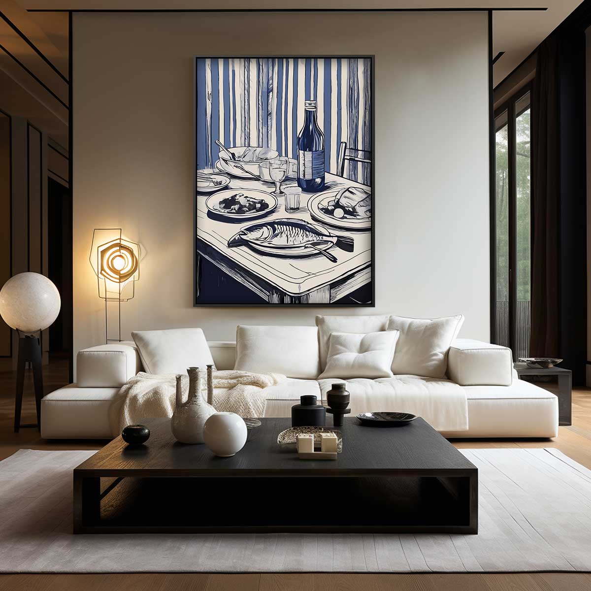 Blauwe Stilleven Tafelettude Kunstwerk-canvas-dibond-plexiglas-wanddecoratie-WallArtistic