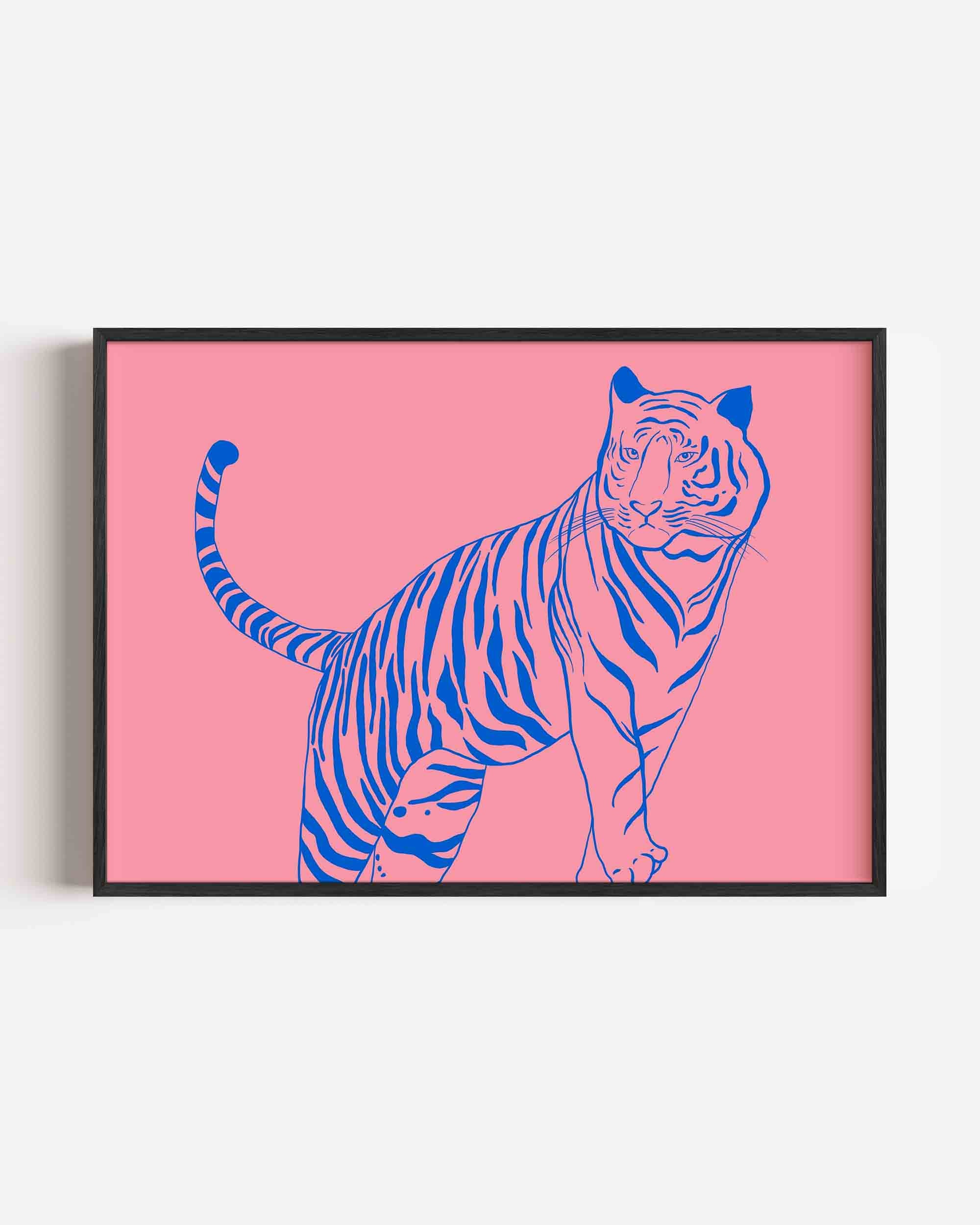 Tijger op roze achtergrond Poster
