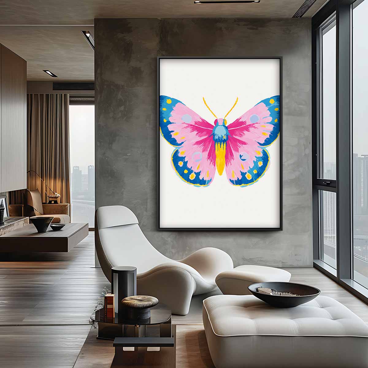 Kleurrijke Vlinderexpressie Kunstwerk-canvas-dibond-plexiglas-wanddecoratie-WallArtistic