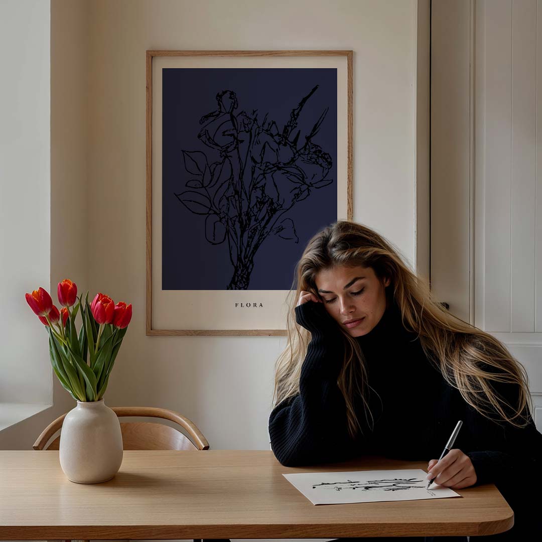 Elegante Bloemenlijntekening Poster-WallArtistic