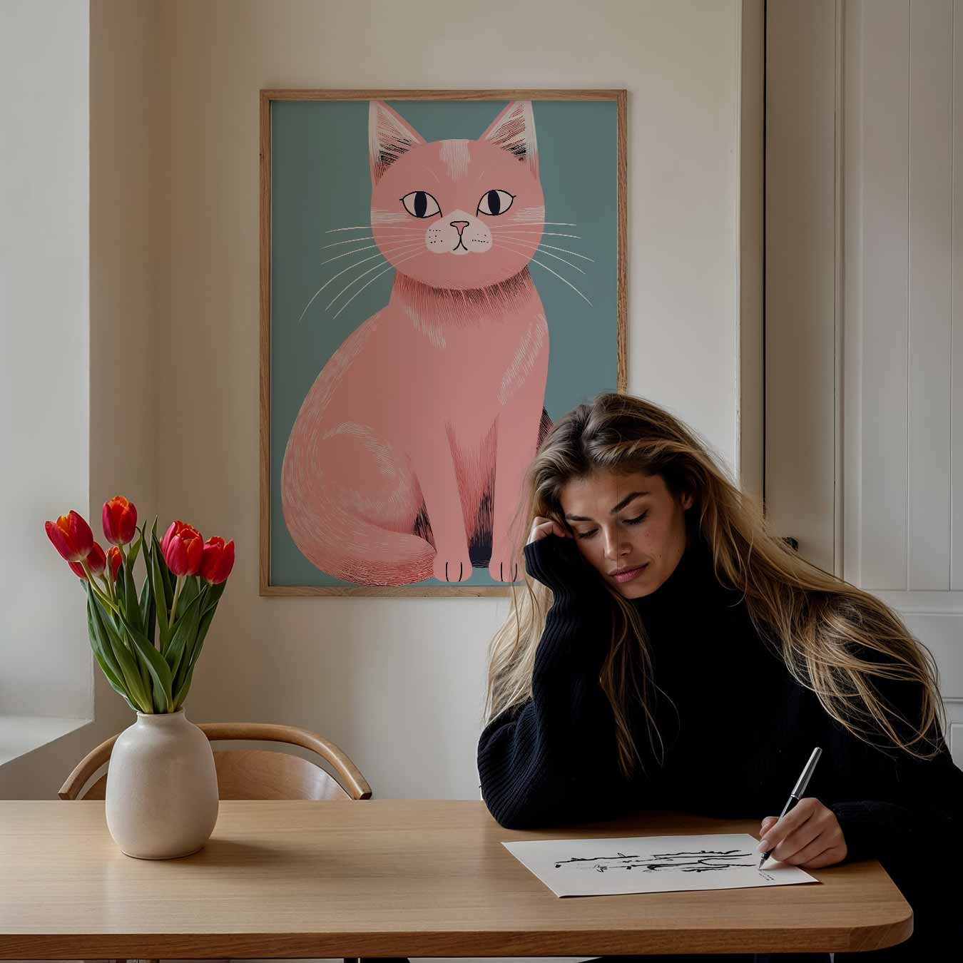 Schattige Roze Kat Poster-WallArtistic