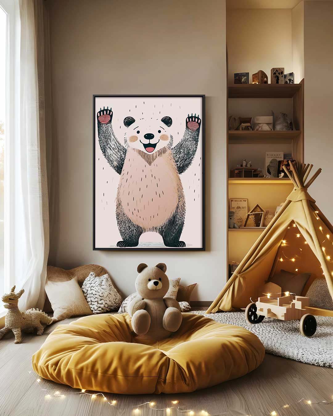 Vrolijke Panda Illustratie Kunstwerk-canvas-dibond-plexiglas-wanddecoratie-WallArtistic