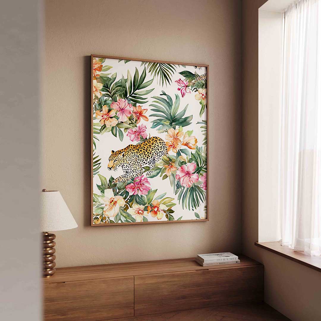 Luipaard en bloemen Poster