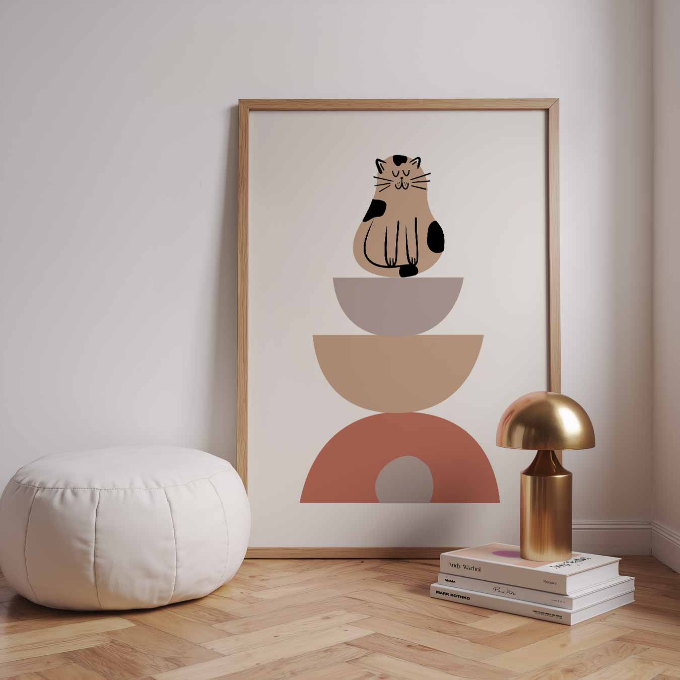 Dromerige Kat op Geometrische Vormen Poster