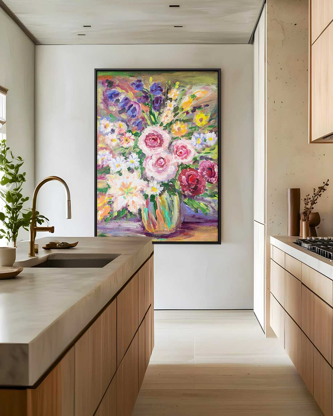 Kleurrijk Bloemenboeket Kunstwerk-canvas-dibond-plexiglas-wanddecoratie-WallArtistic