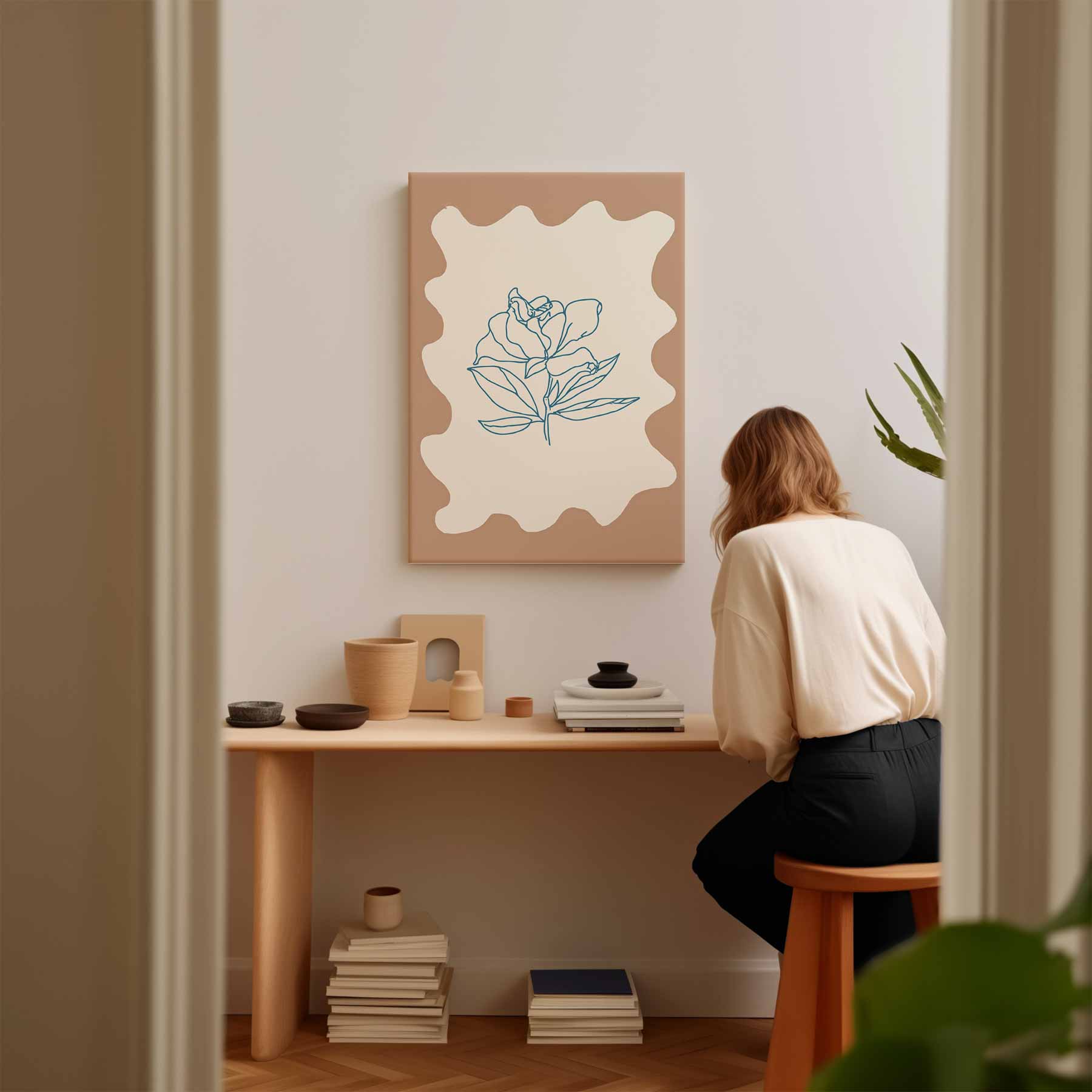 Eenvoudige Bloemenschets Kunstwerk-canvas-dibond-plexiglas-wanddecoratie-WallArtistic