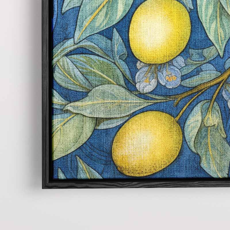 Kleurrijke Citroen Illustratie op Blauw Kunstwerk-canvas-dibond-plexiglas-wanddecoratie-WallArtistic