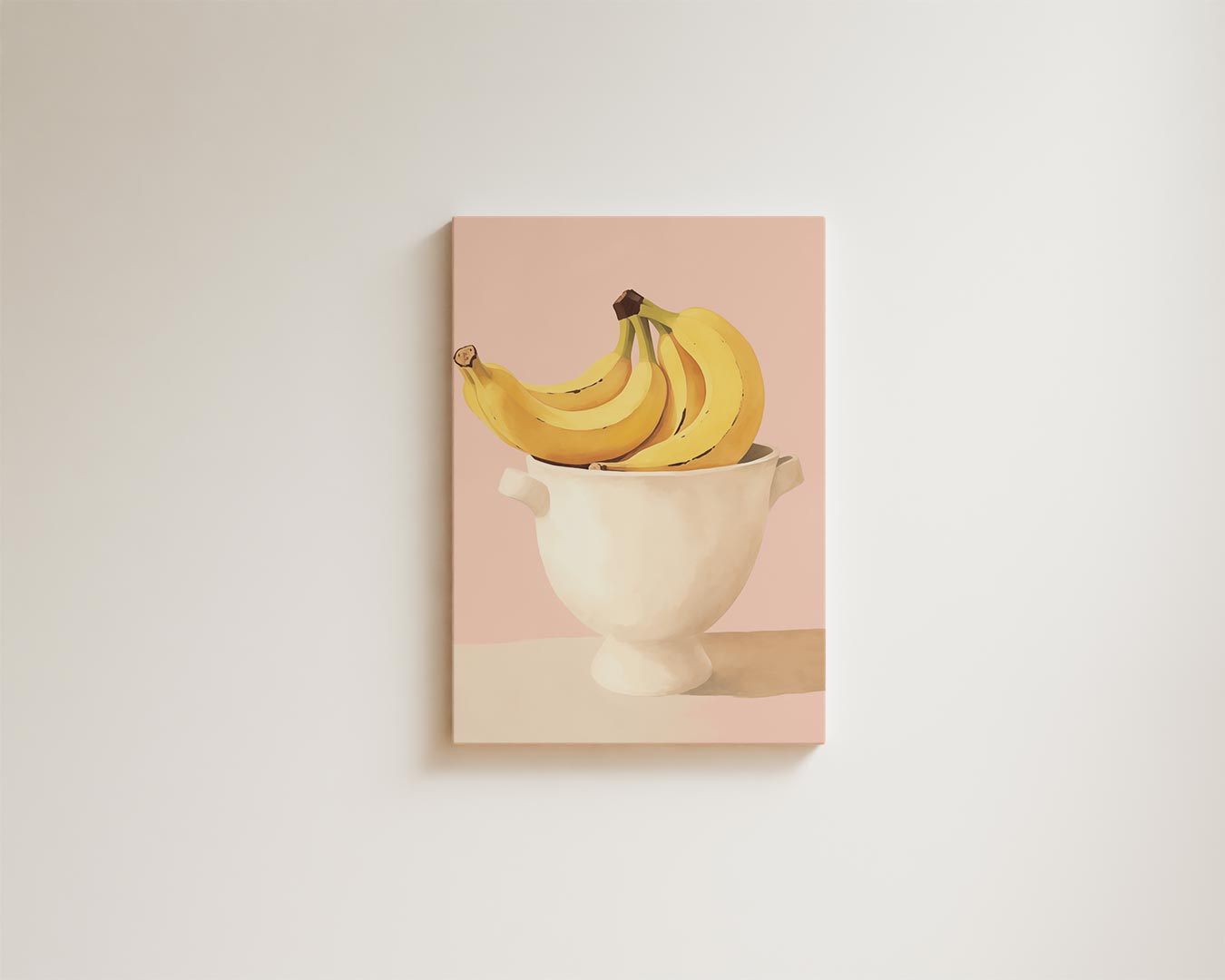 Bananen in een Witte Kom op Roze Achtergrond Kunstwerk-canvas-dibond-plexiglas-wanddecoratie-WallArtistic