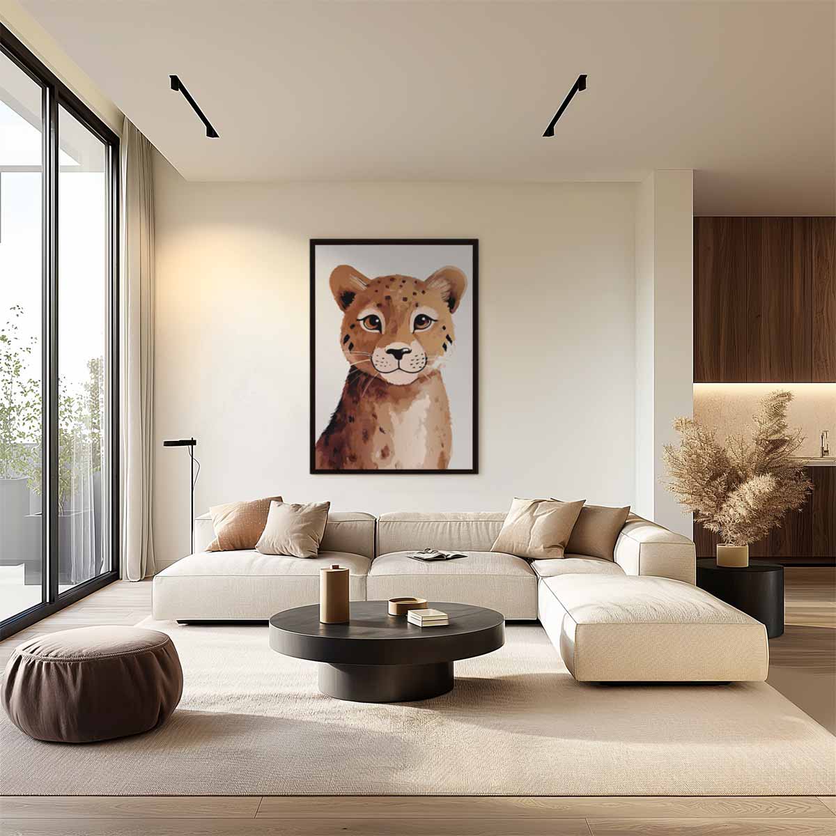 Vrolijk Cheeta Portret Kunstwerk-canvas-dibond-plexiglas-wanddecoratie-WallArtistic