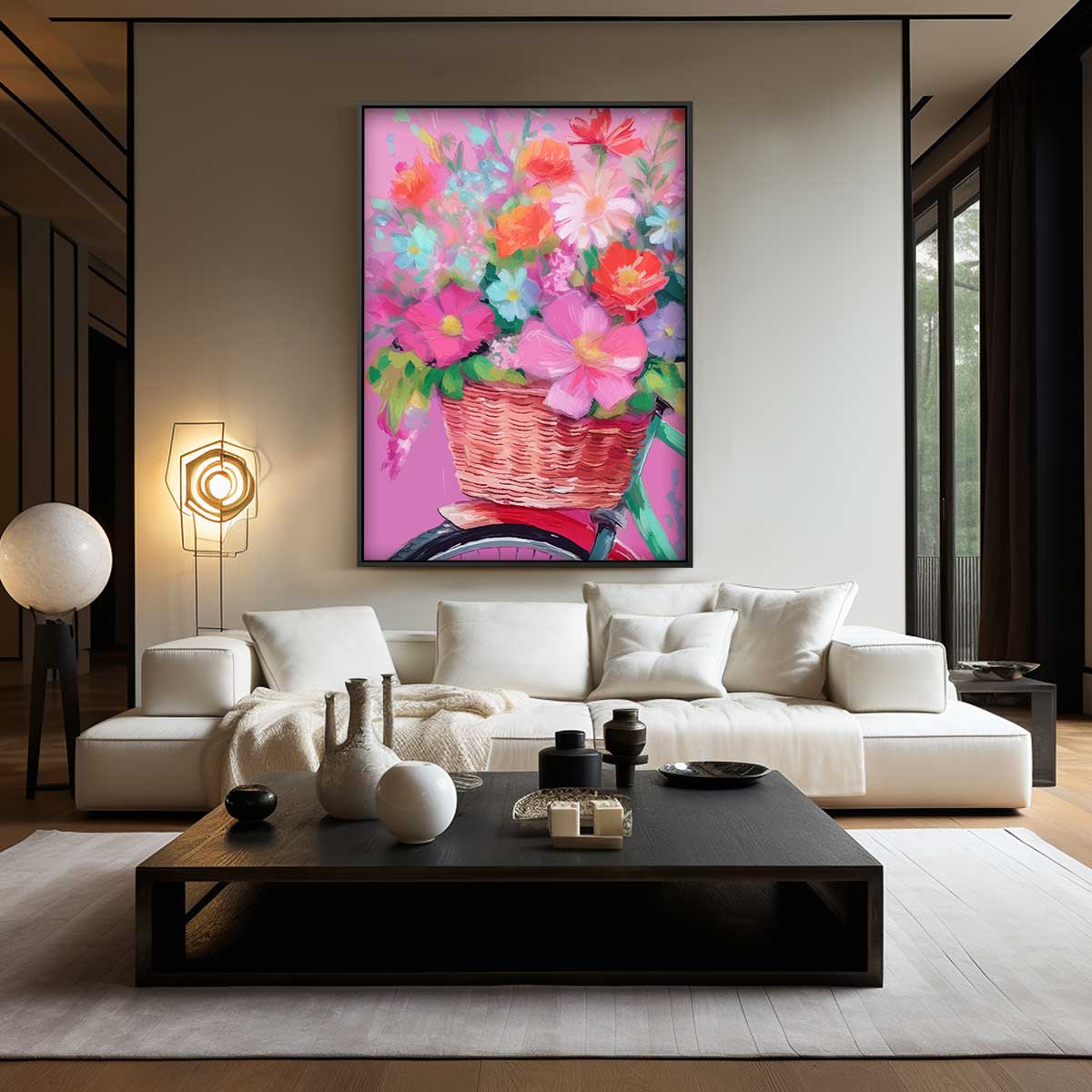 Bloemen in Fietsmand Kunstwerk-canvas-dibond-plexiglas-wanddecoratie-WallArtistic