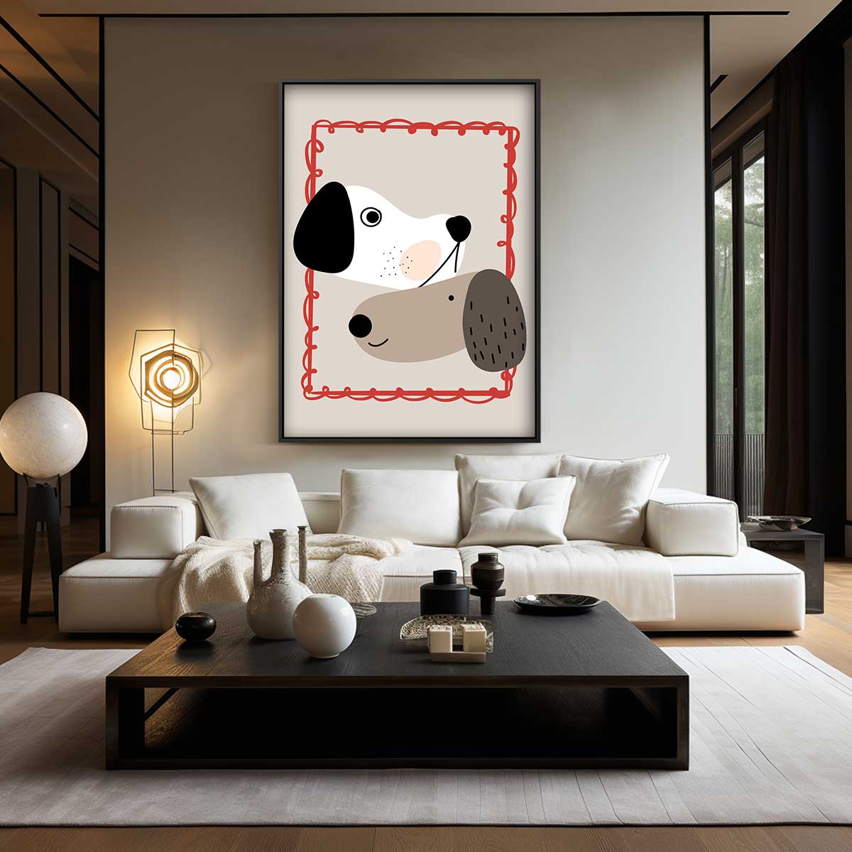 Vrolijke Hondenportret Illustratie Kunstwerk-canvas-dibond-plexiglas-wanddecoratie-WallArtistic