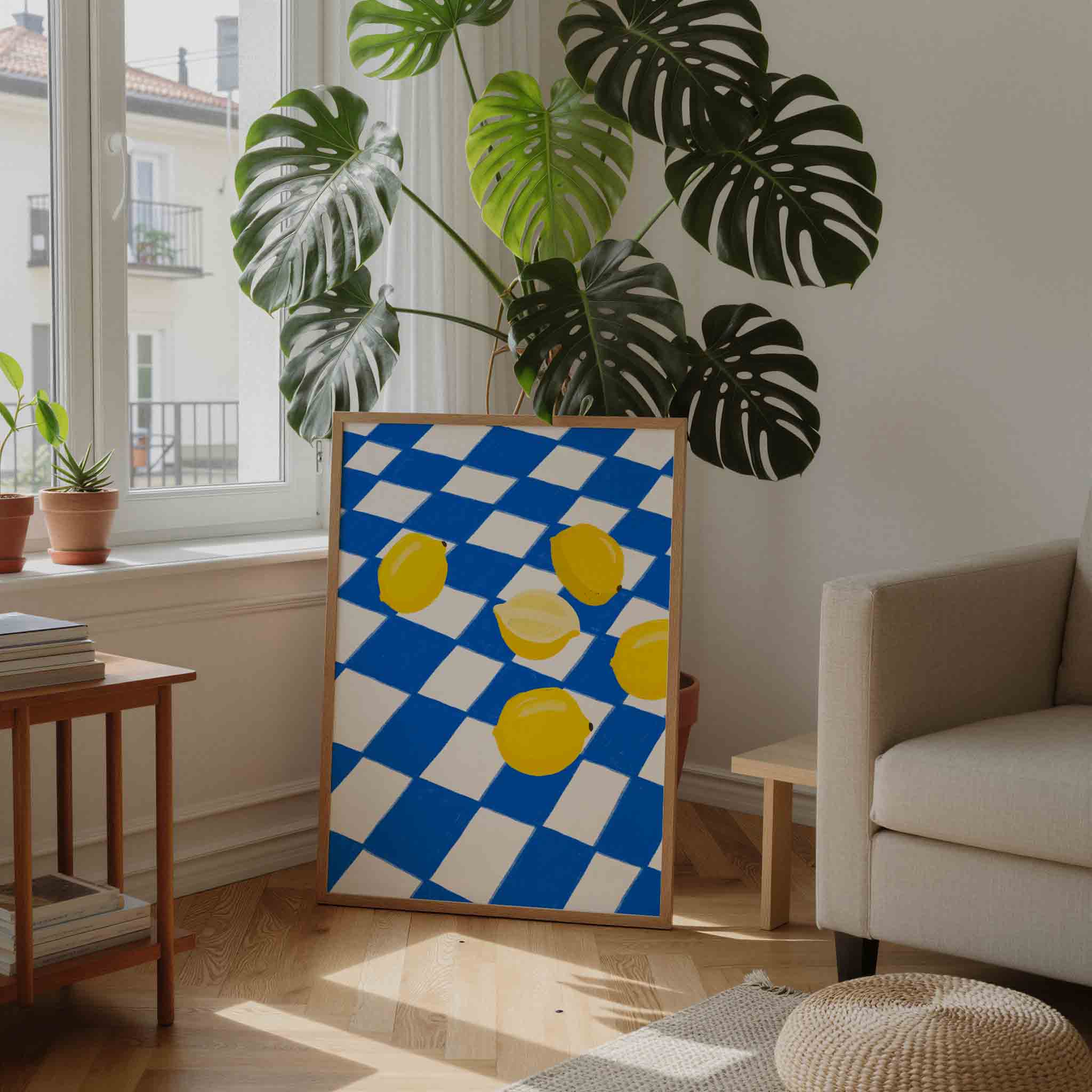 Citroenen op blauw wit Poster
