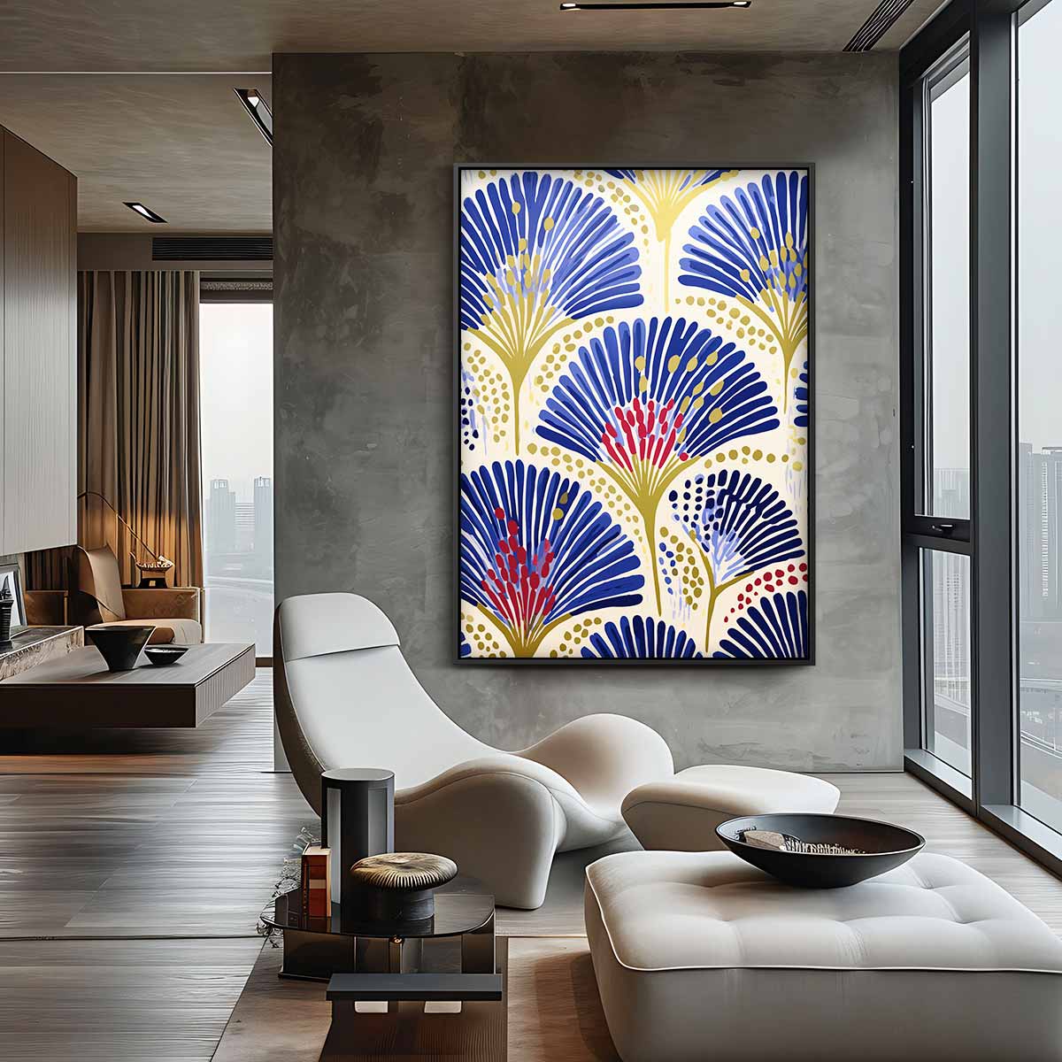 Bloemige Fan Vormen Kunstwerk-canvas-dibond-plexiglas-wanddecoratie-WallArtistic