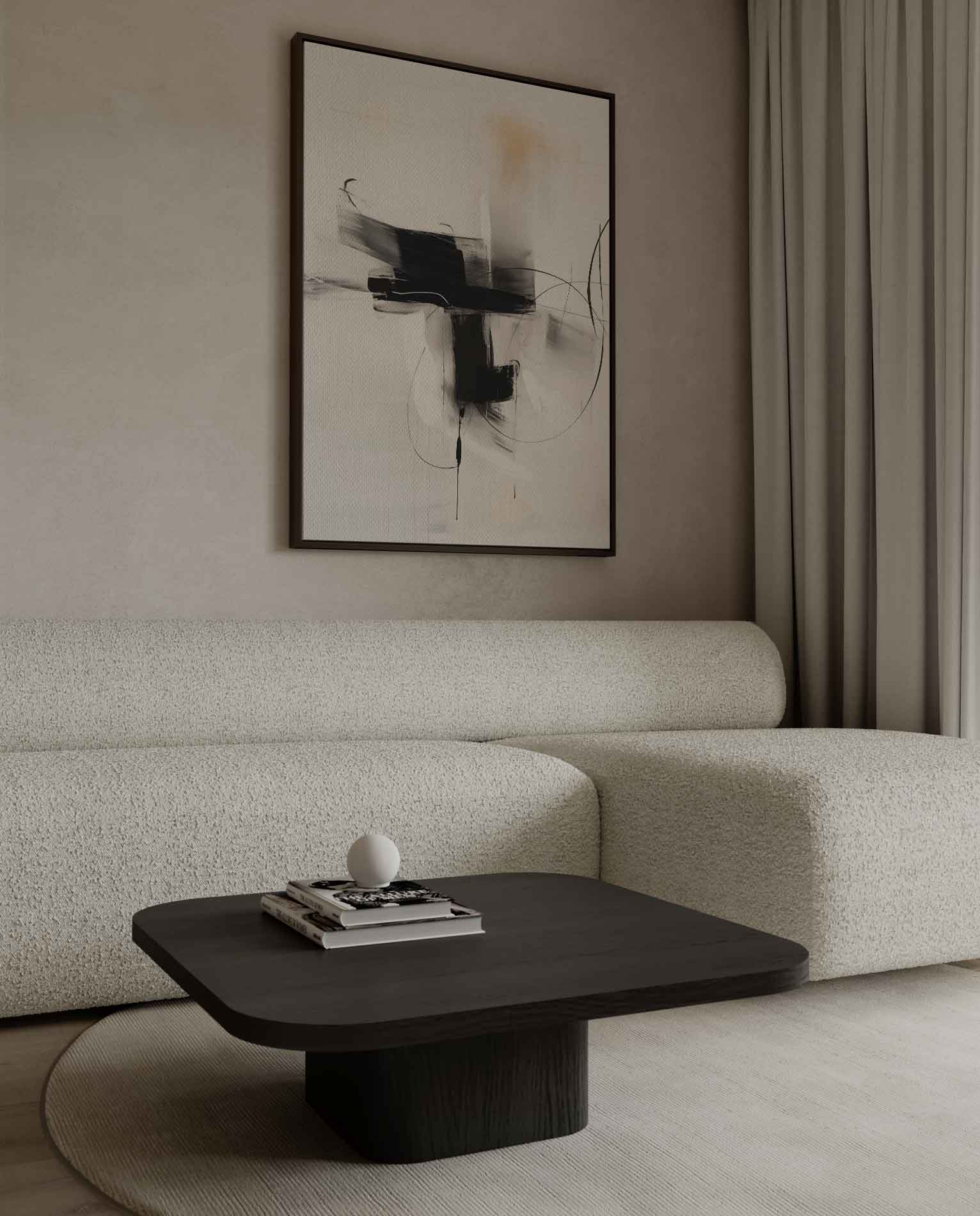 Dynamisch Abstract Zwart-Wit Schilderij Kunstwerk-canvas-dibond-plexiglas-wanddecoratie-WallArtistic