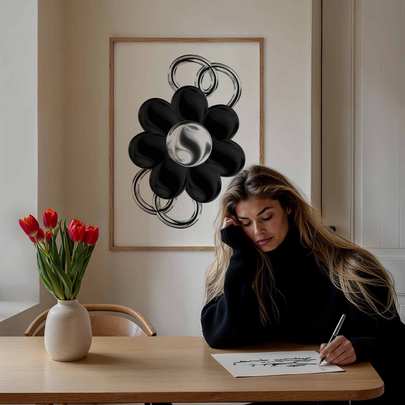 Zwart-Witte Bloemenposter-WallArtistic