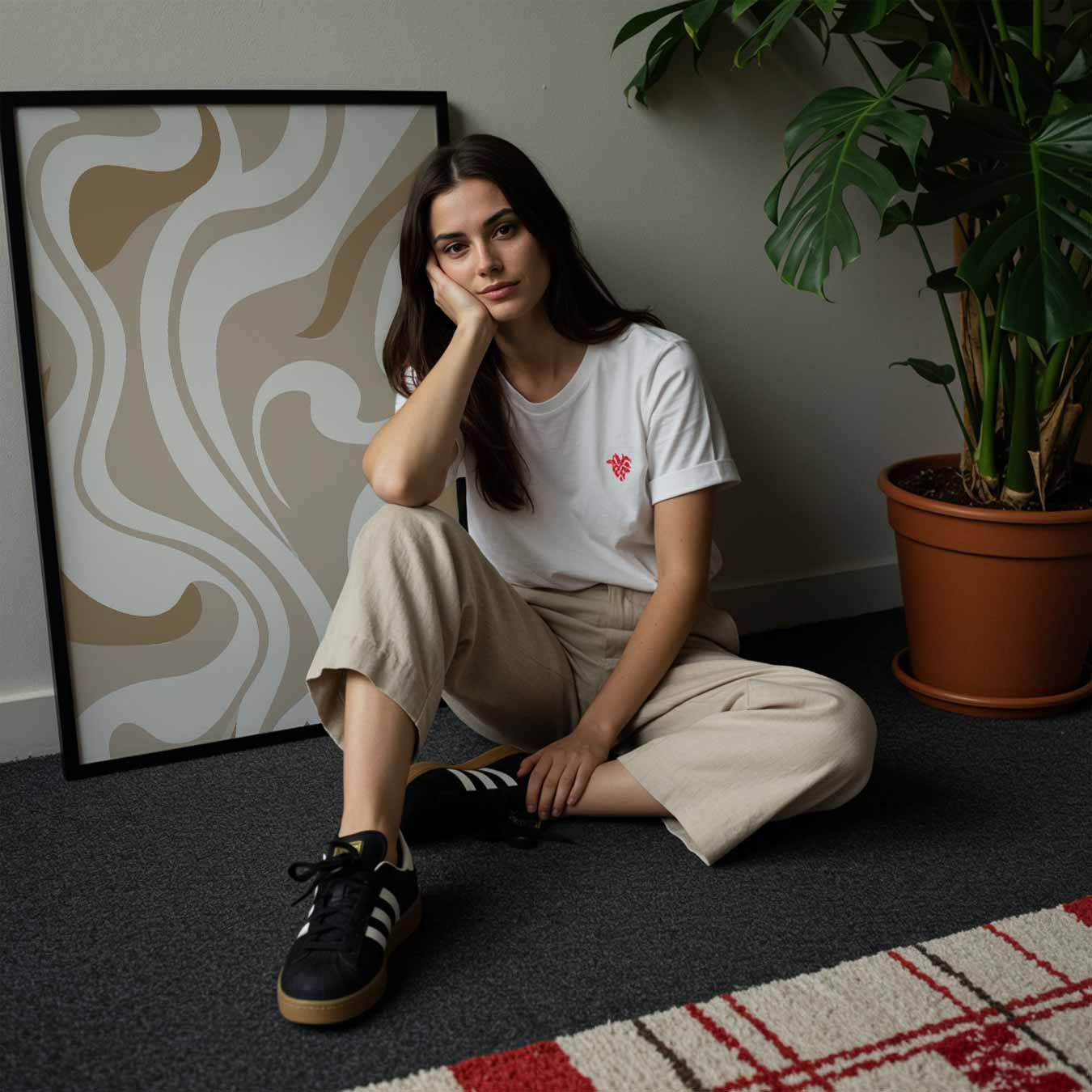 Beige Golven Abstract Poster-WallArtistic