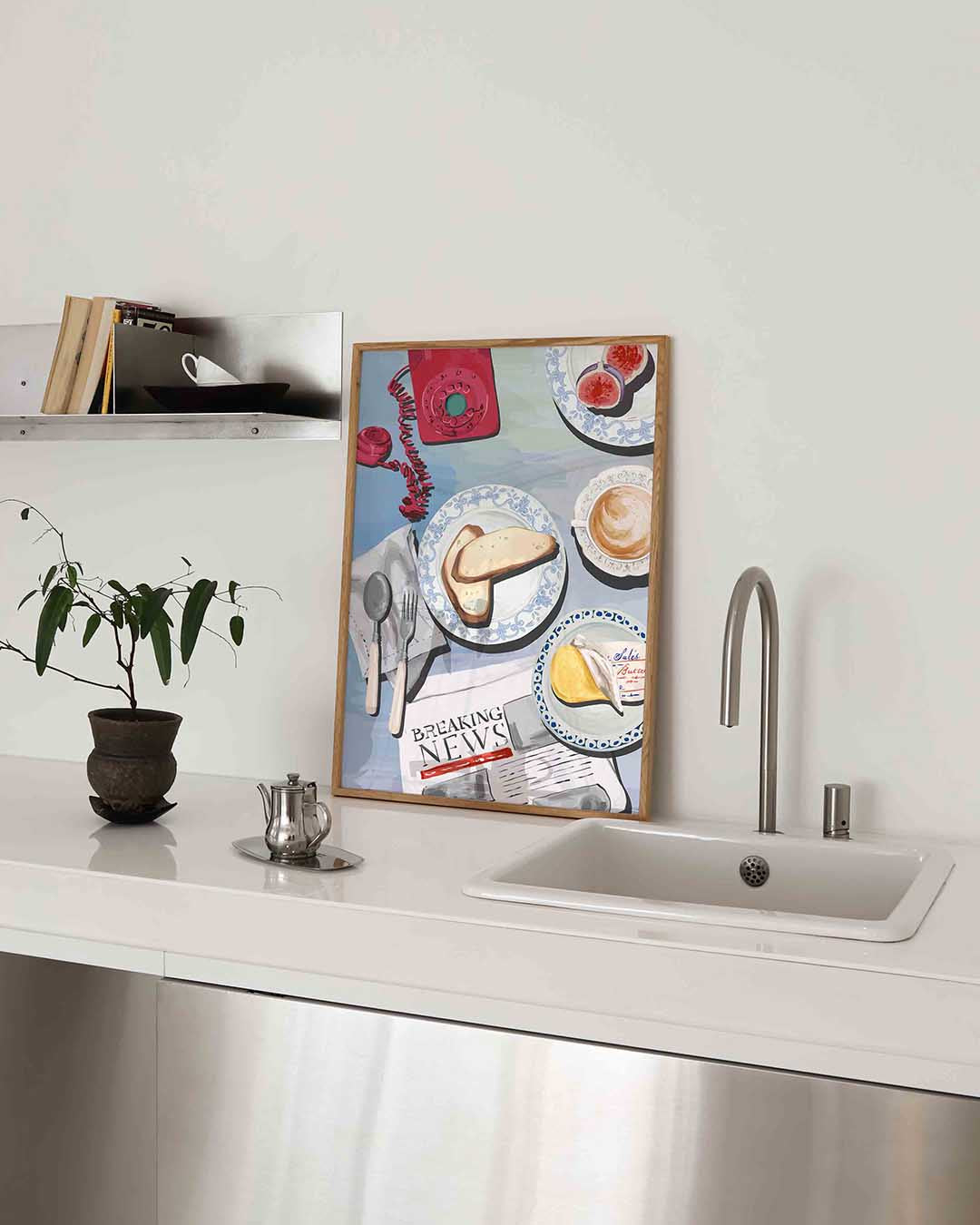 Ontbijttafel met telefoon Poster