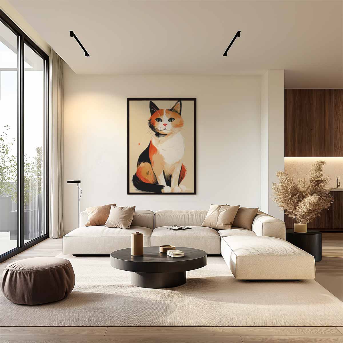 Vrolijke Kat op Canvas Kunstwerk-canvas-dibond-plexiglas-wanddecoratie-WallArtistic