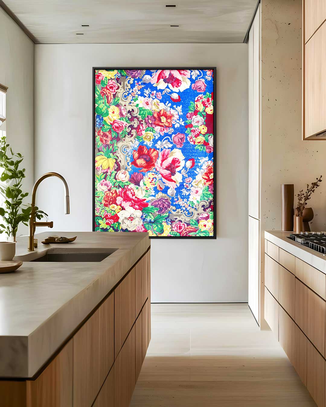 Bloemenpracht op Blauw Kunstwerk-canvas-dibond-plexiglas-wanddecoratie-WallArtistic