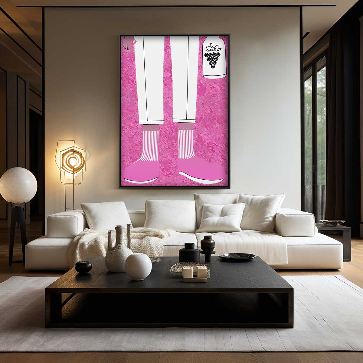 Hippe Sokken en Druivenfles Illustratie Kunstwerk-canvas-dibond-plexiglas-wanddecoratie-WallArtistic
