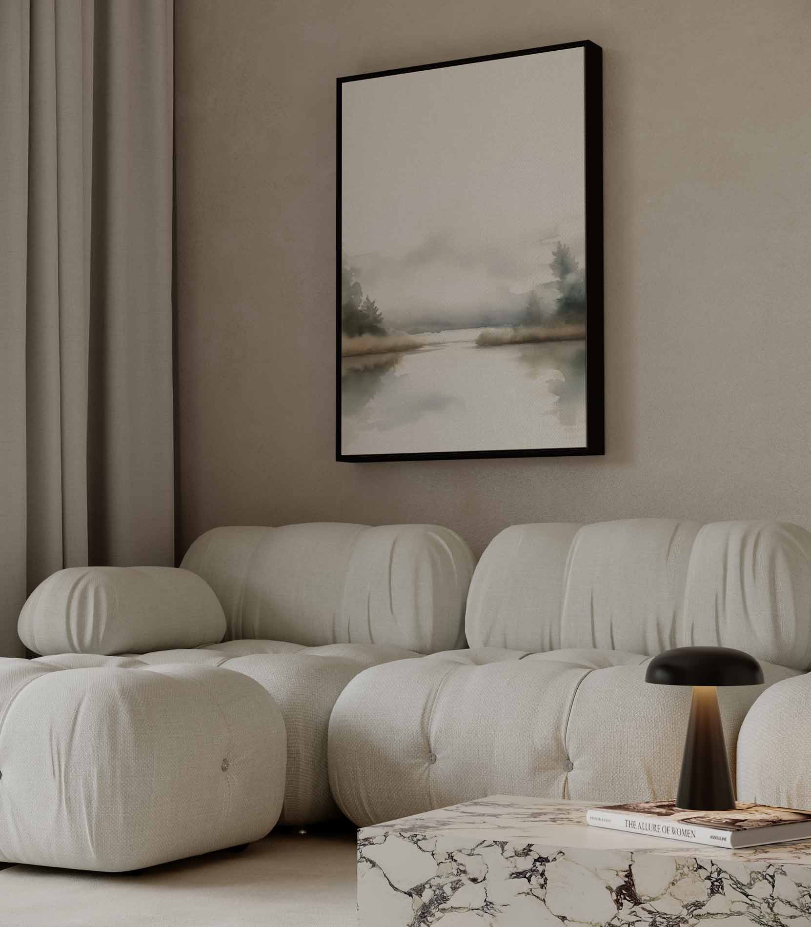 Sereen Landschap in Aquarel Kunstwerk-canvas-dibond-plexiglas-wanddecoratie-WallArtistic