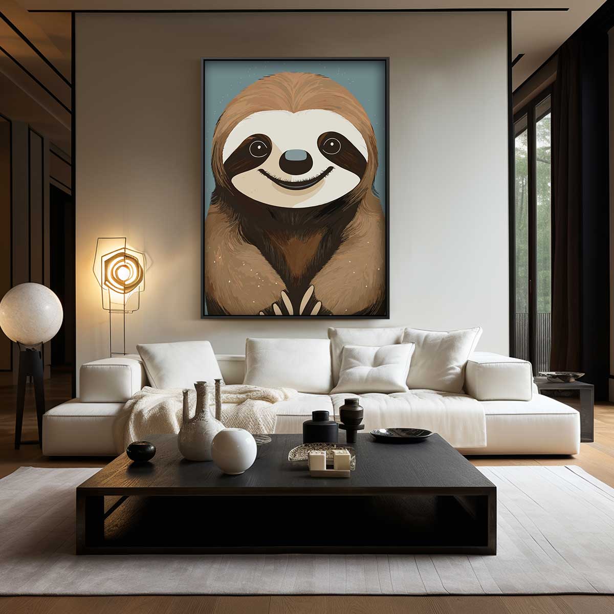 Blije Luiaard Illustratie Kunstwerk-canvas-dibond-plexiglas-wanddecoratie-WallArtistic