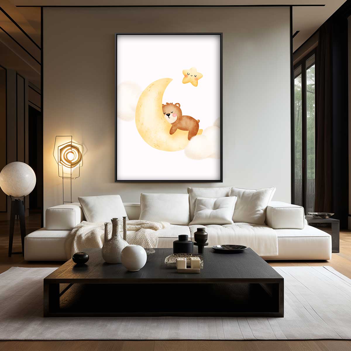 Slapende Beer op de Maan Kunstwerk-canvas-dibond-plexiglas-wanddecoratie-WallArtistic