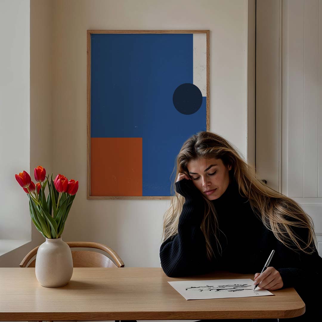 Moderne Abstracte Blauw-Oranje Poster-WallArtistic