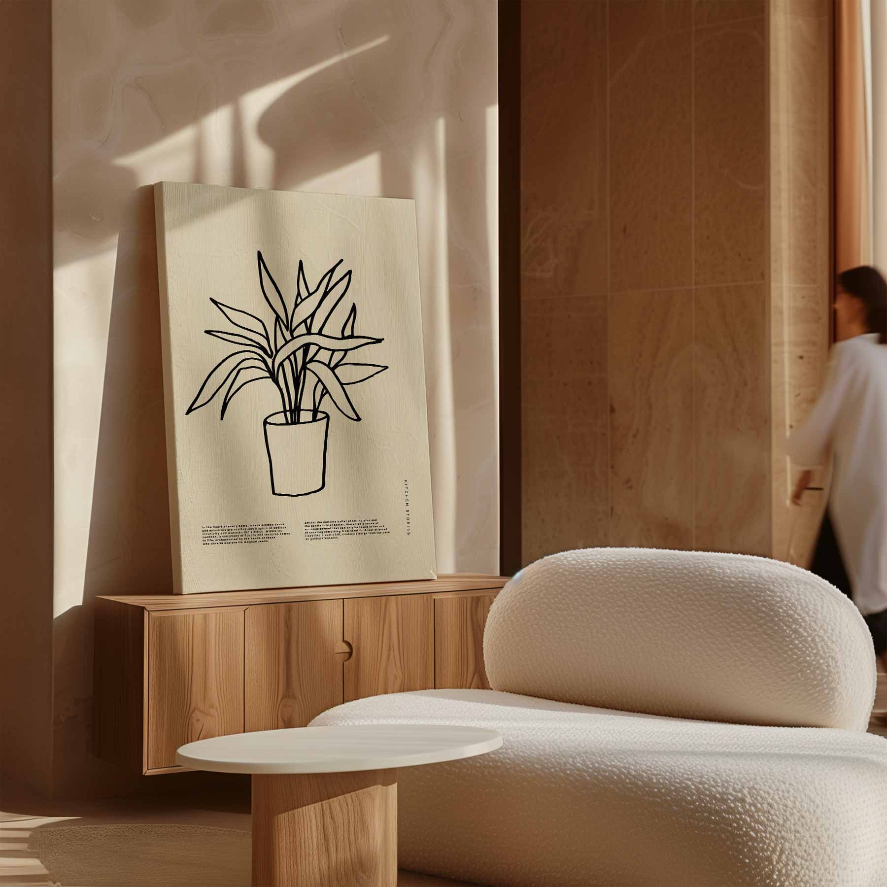 Simpele Plantenillustratie op Beigekleurige Achtergrond Kunstwerk-canvas-dibond-plexiglas-wanddecoratie-WallArtistic