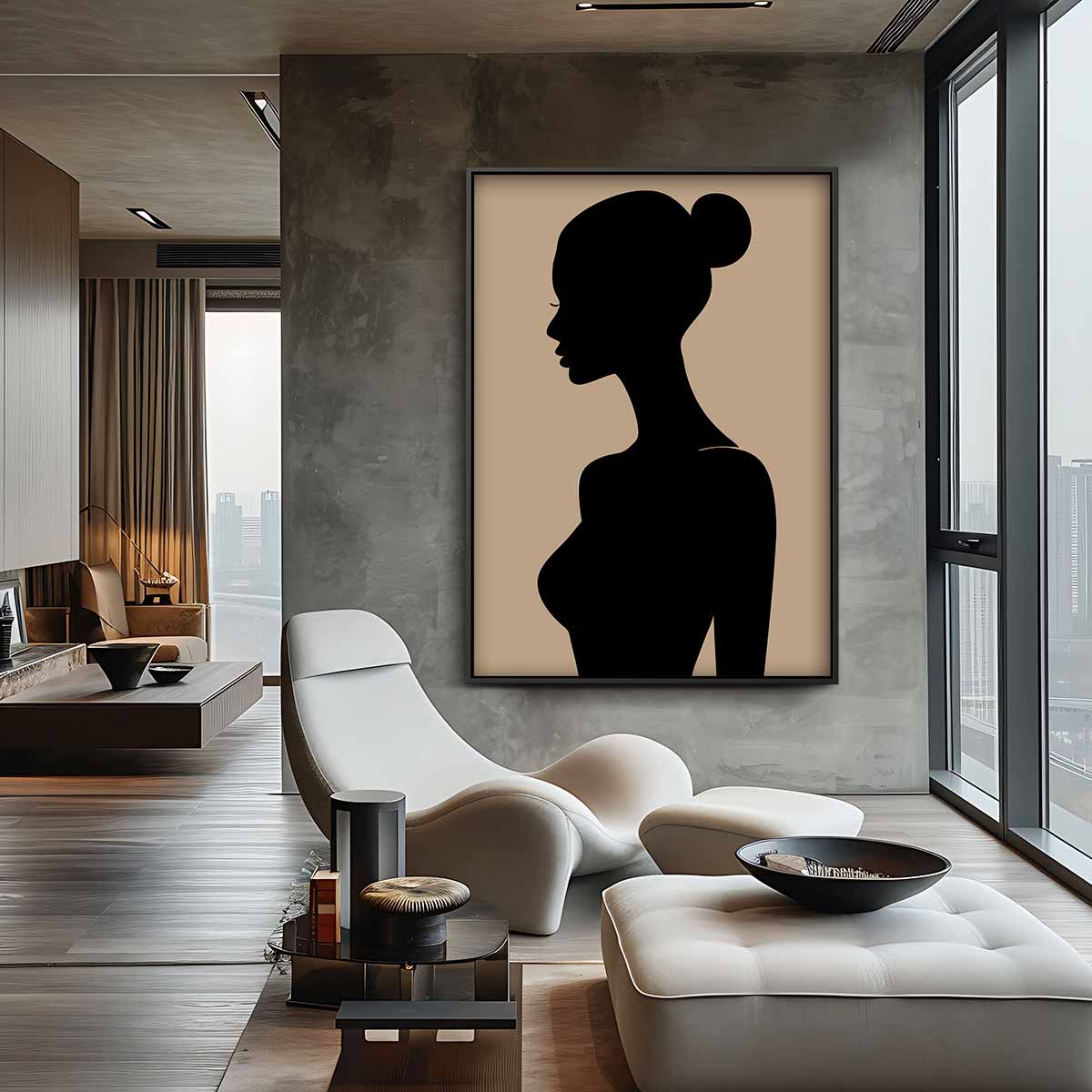 Elegante Vrouwelijke Silhouet Kunstwerk-canvas-dibond-plexiglas-wanddecoratie-WallArtistic