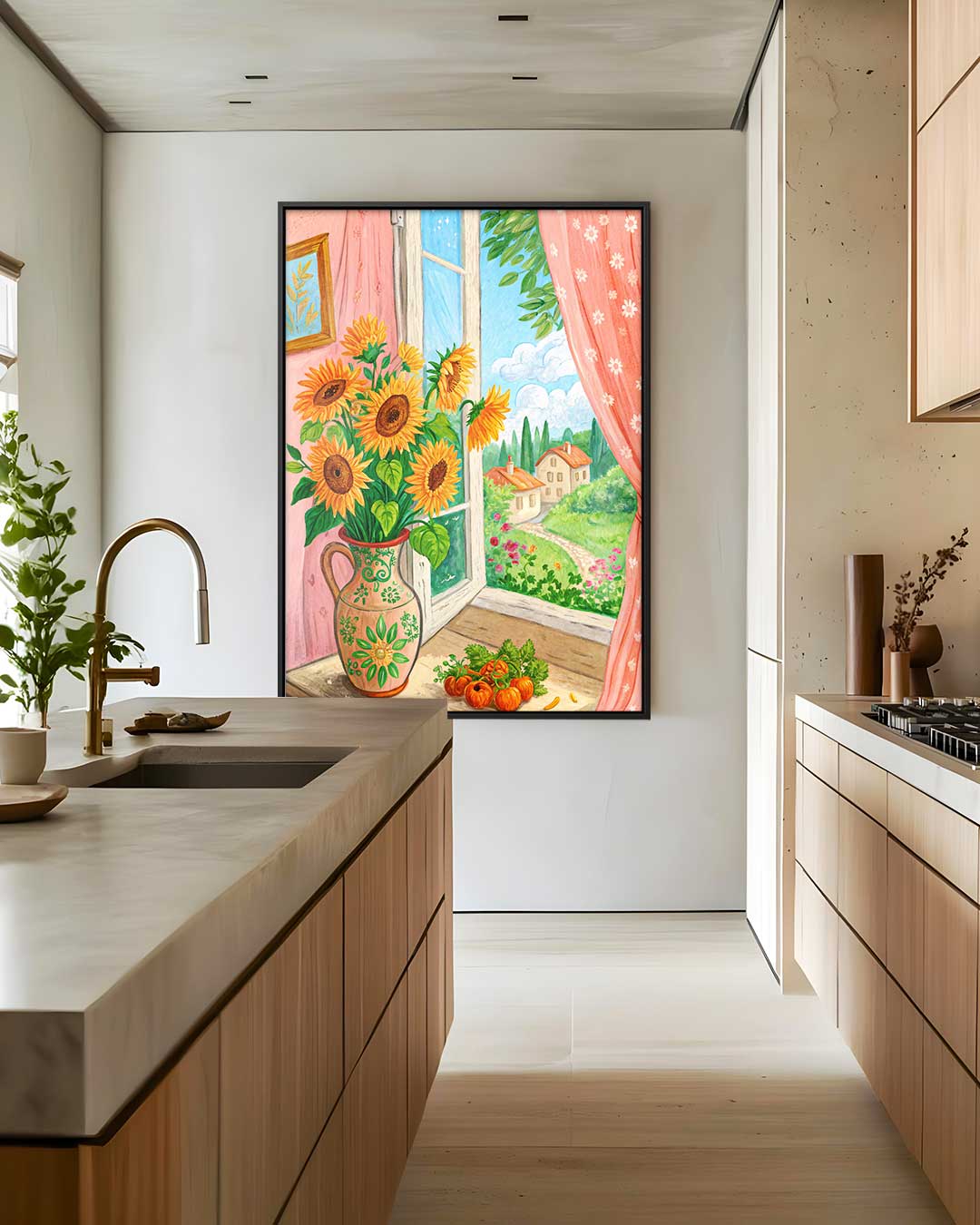 Zonnige Zonnebloemen aan het Raam Kunstwerk-canvas-dibond-plexiglas-wanddecoratie-WallArtistic