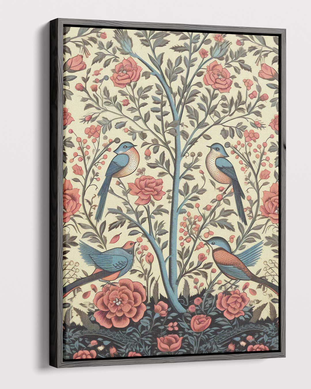 Bloemen en Vogels Paradijs Kunstwerk-canvas-dibond-plexiglas-wanddecoratie-WallArtistic