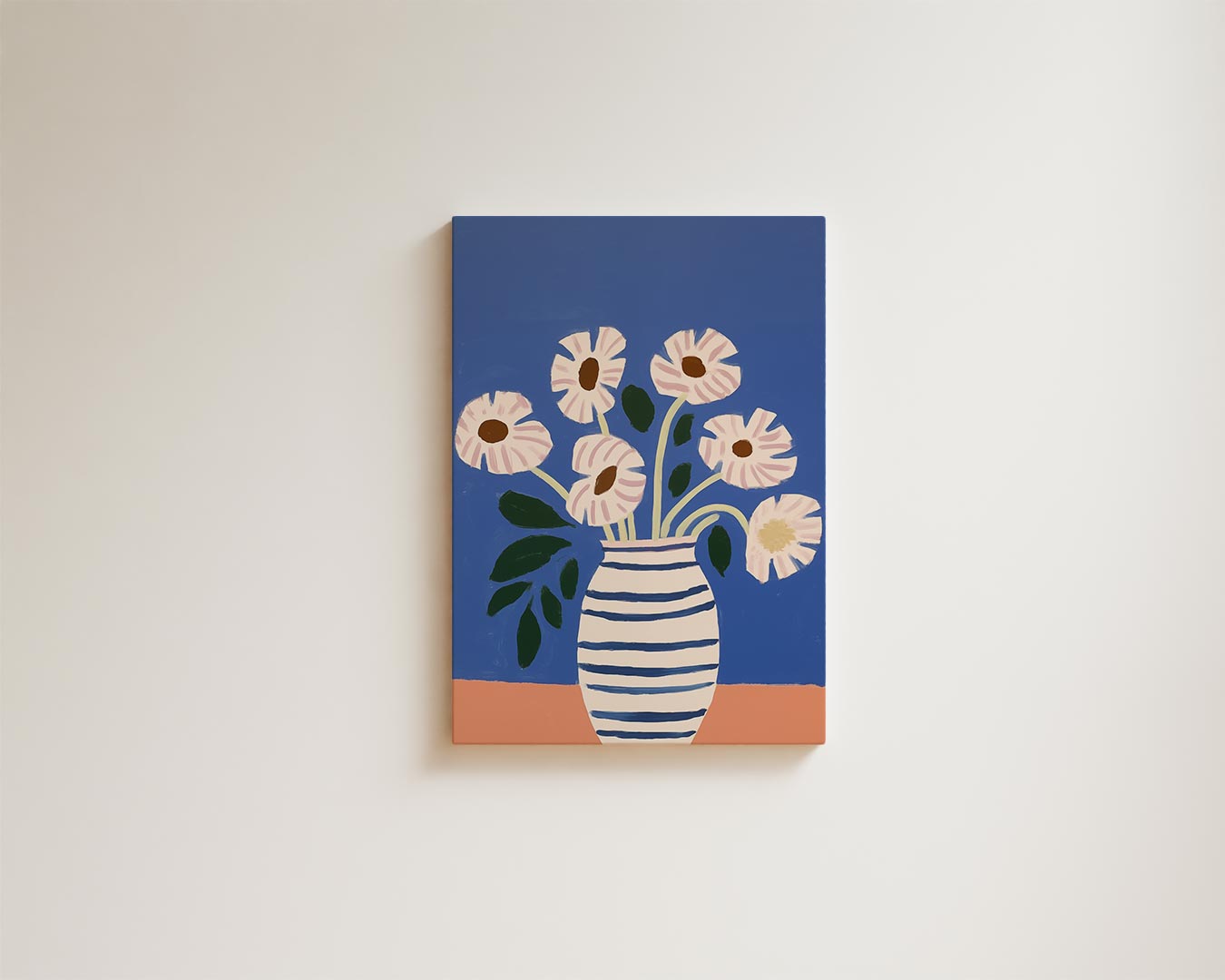 Stralende Bloemen in Gestreepte Vaas Kunstwerk-canvas-dibond-plexiglas-wanddecoratie-WallArtistic