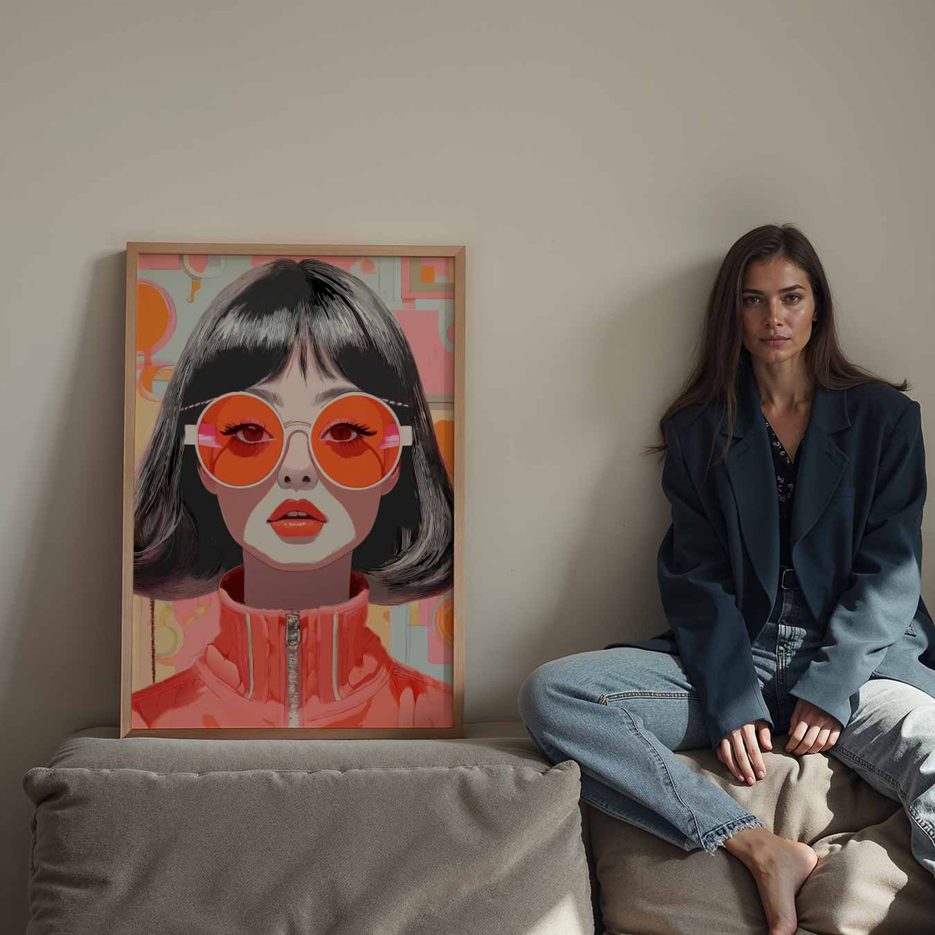 Retro Vrouw met Zonnebril Poster-WallArtistic