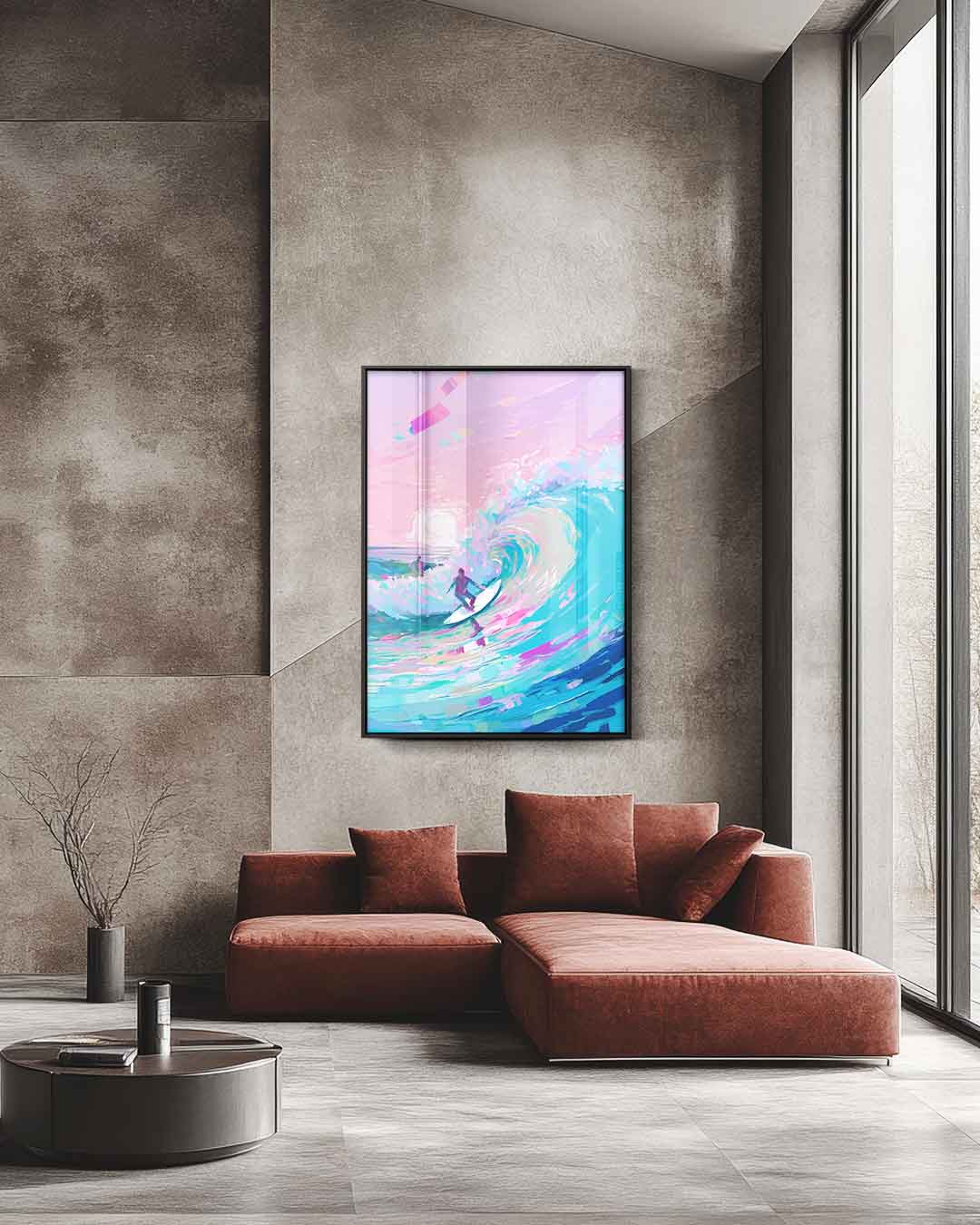 Surfen bij Zonsondergang Kunstwerk-canvas-dibond-plexiglas-wanddecoratie-WallArtistic