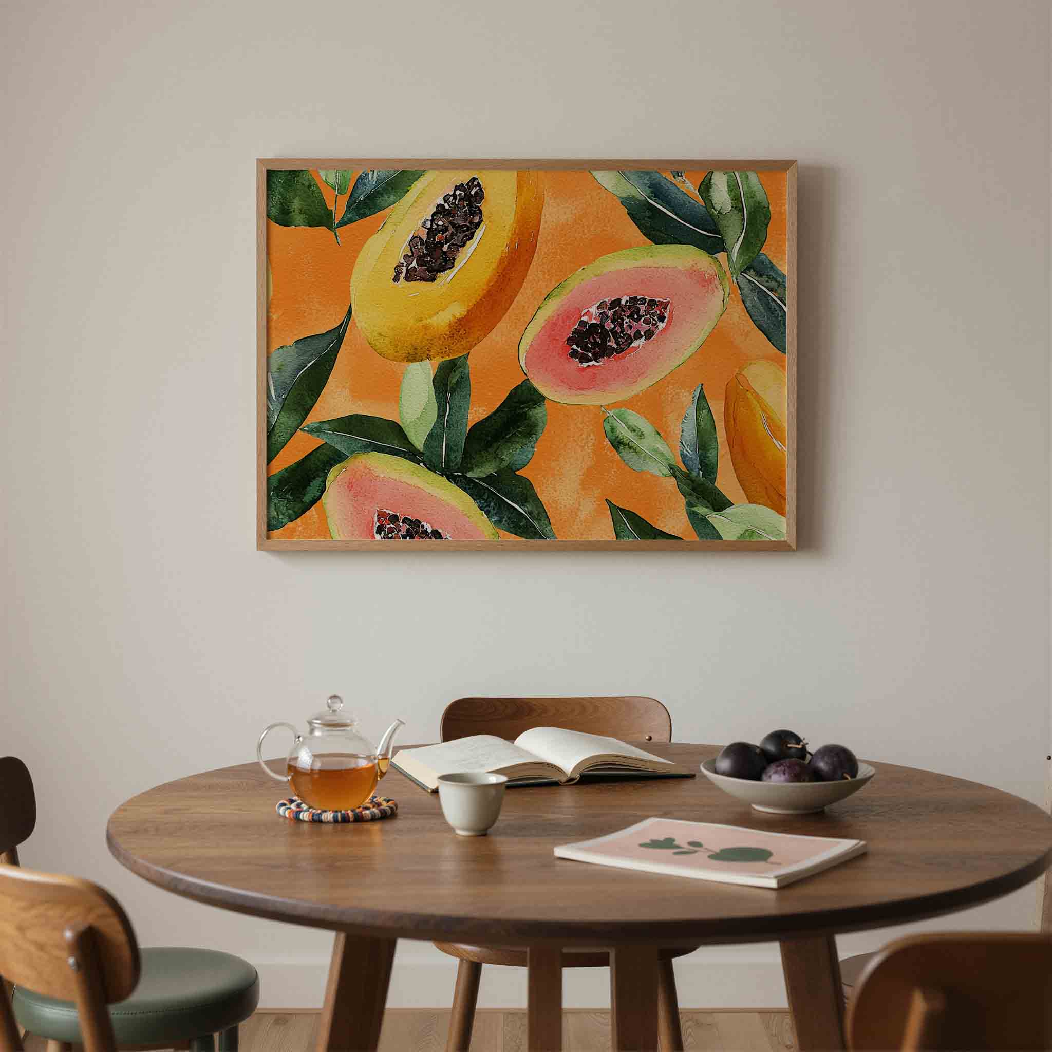 Papaja en bladeren Poster