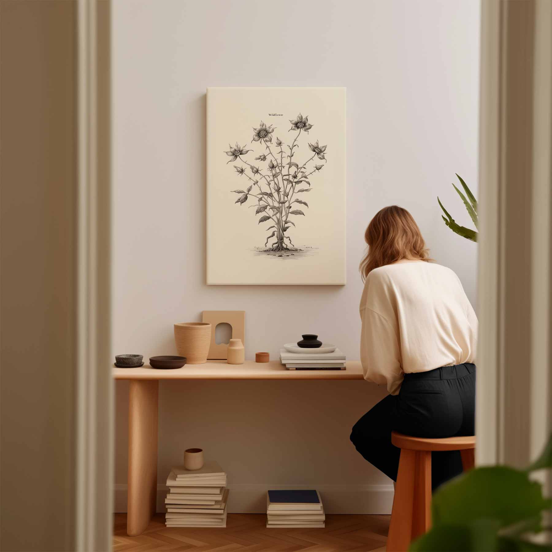 Sierlijke Wilde Bloem Illustratie Kunstwerk-canvas-dibond-plexiglas-wanddecoratie-WallArtistic