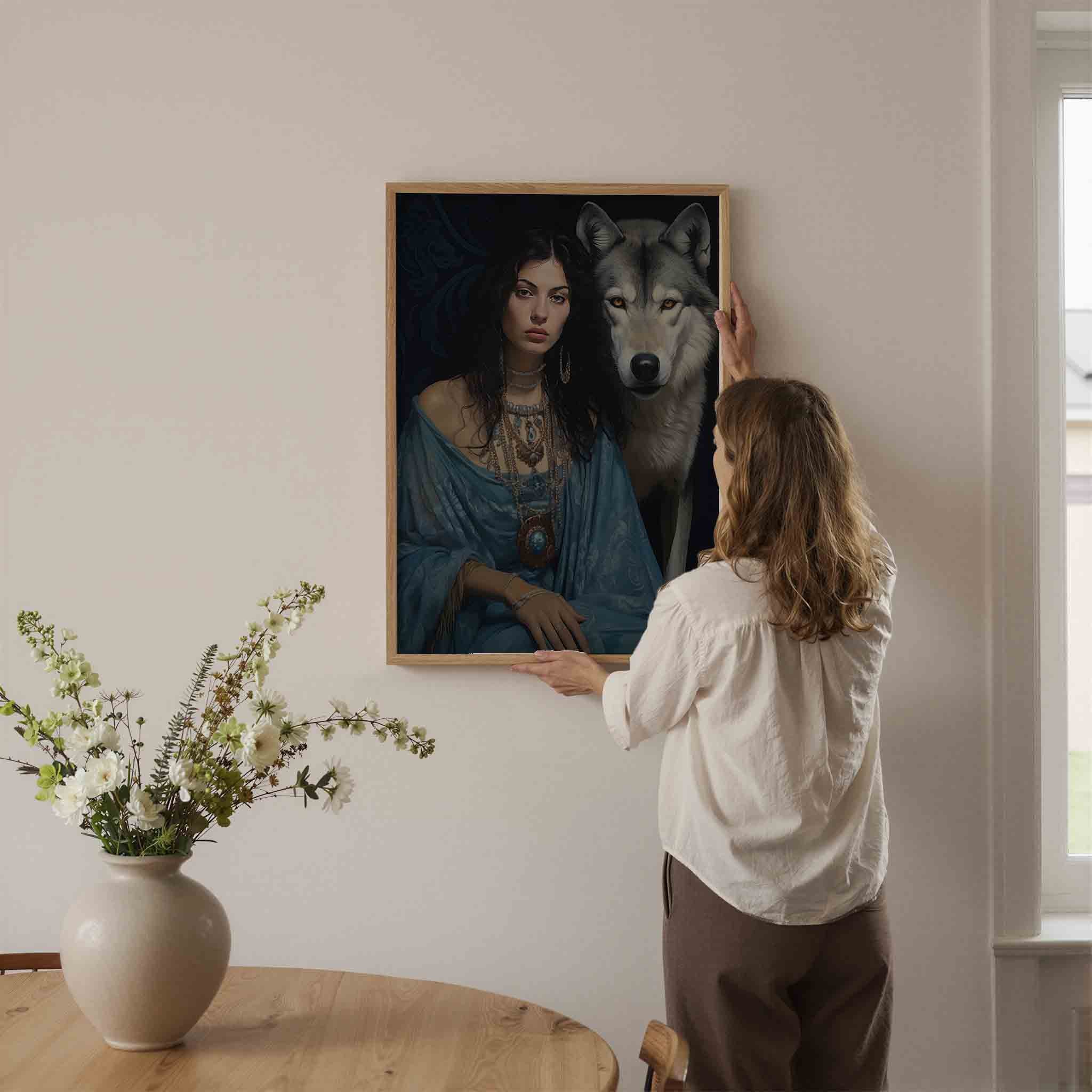 Vrouw en wolf Poster