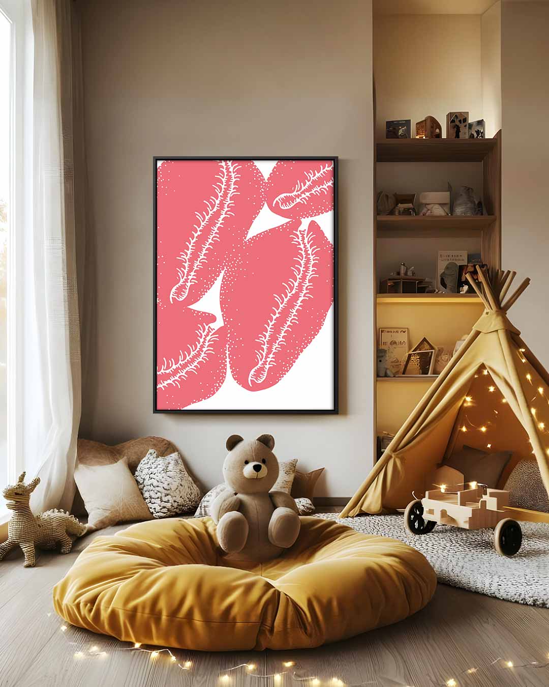 Speelse Roze Bladvormen Kunstwerk-canvas-dibond-plexiglas-wanddecoratie-WallArtistic