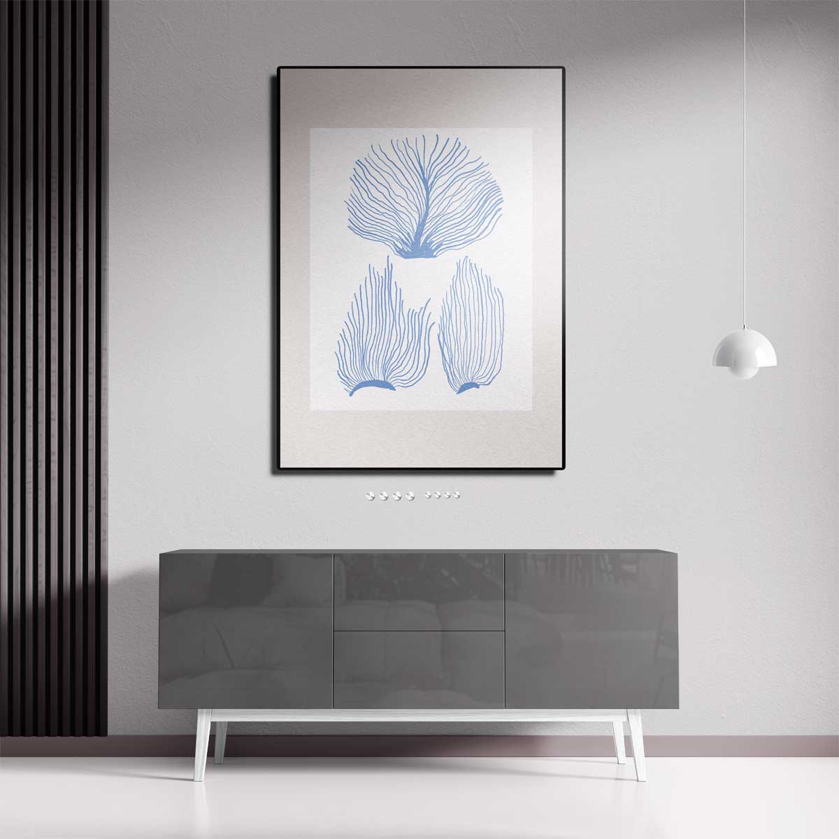 Abstracte Blauwe Kooraalprint Kunstwerk-canvas-dibond-plexiglas-wanddecoratie-WallArtistic