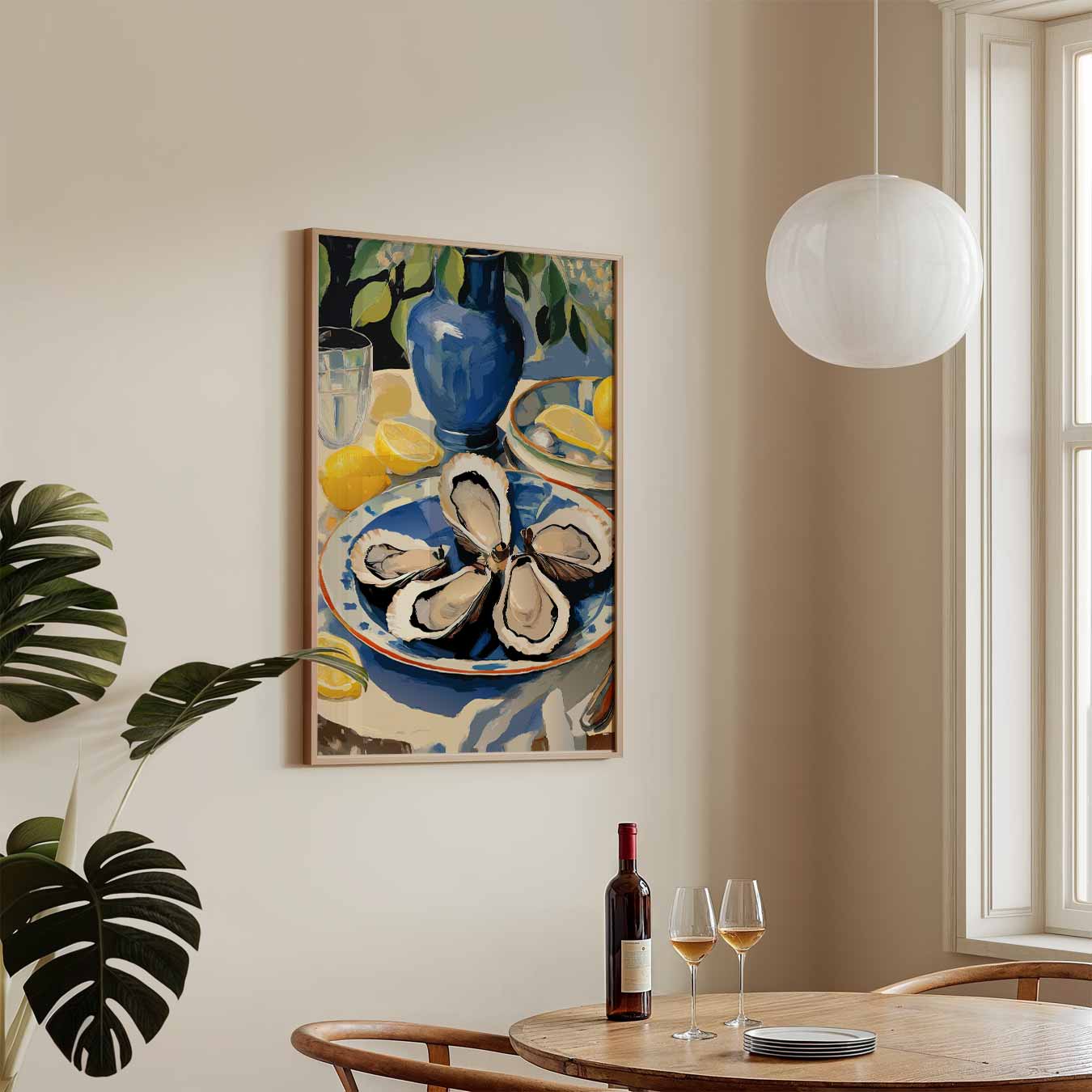 Fris Blauw Stilleven met Citroenen en Oesters Poster