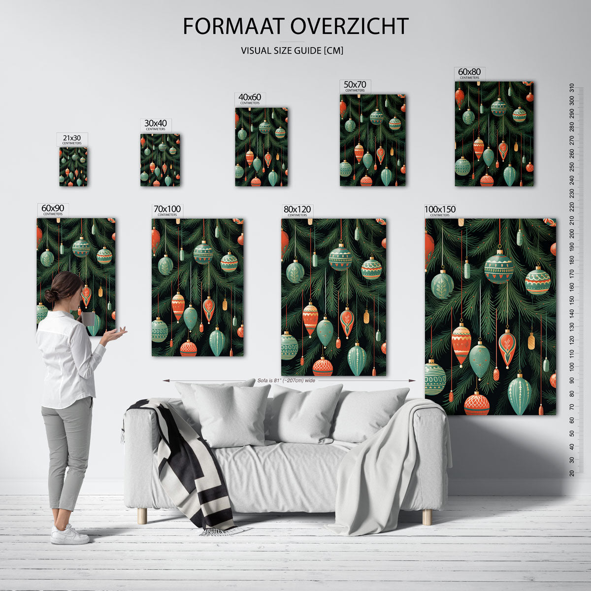 Kerstballen en dennentakken Poster