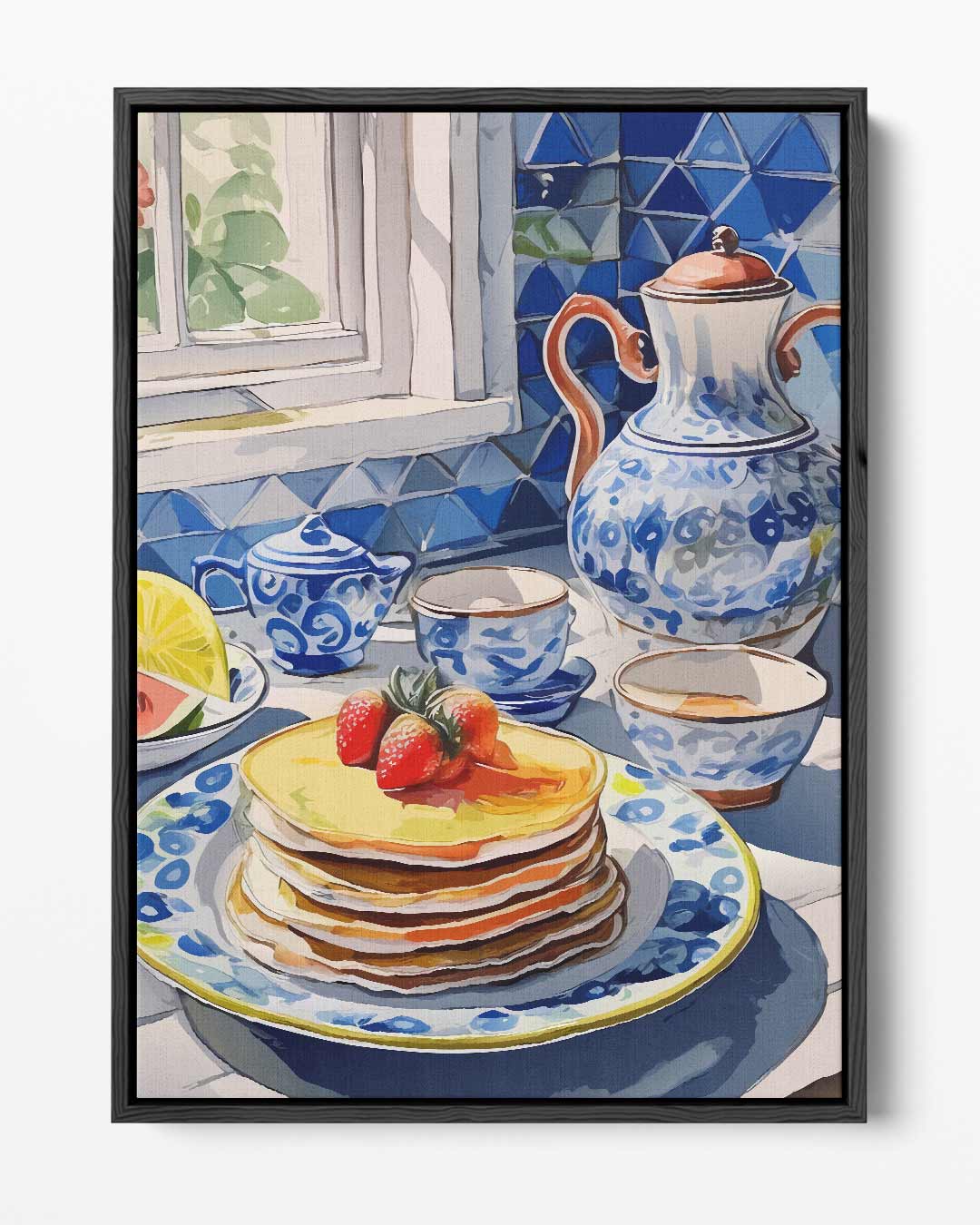 Ontbijt in Blauwe Sereniteit Kunstwerk-canvas-dibond-plexiglas-wanddecoratie-WallArtistic
