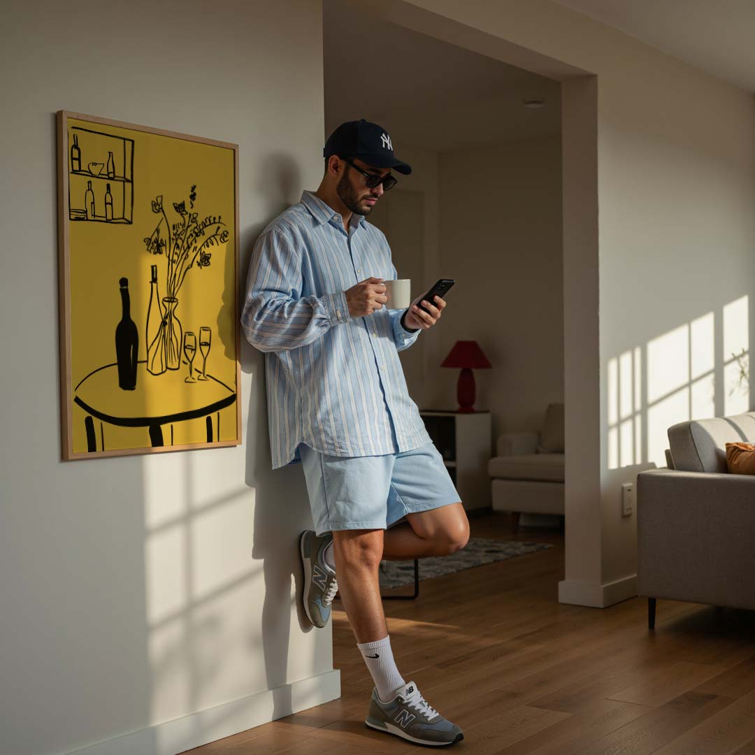 Moderne Wijn & Bloem Illustratie Poster-WallArtistic