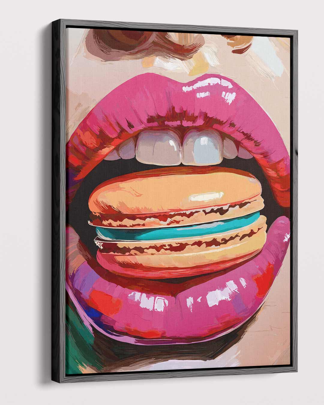 Kleurrijke Lippen en Macaron Kunstwerk-canvas-dibond-plexiglas-wanddecoratie-WallArtistic