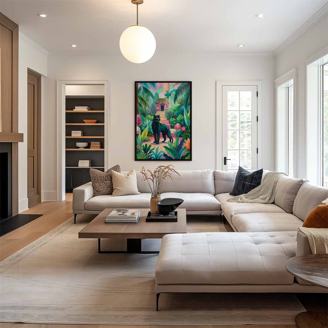 Tropische Paradijstuin met Zwarte Panter Kunstwerk-canvas-dibond-plexiglas-wanddecoratie-WallArtistic