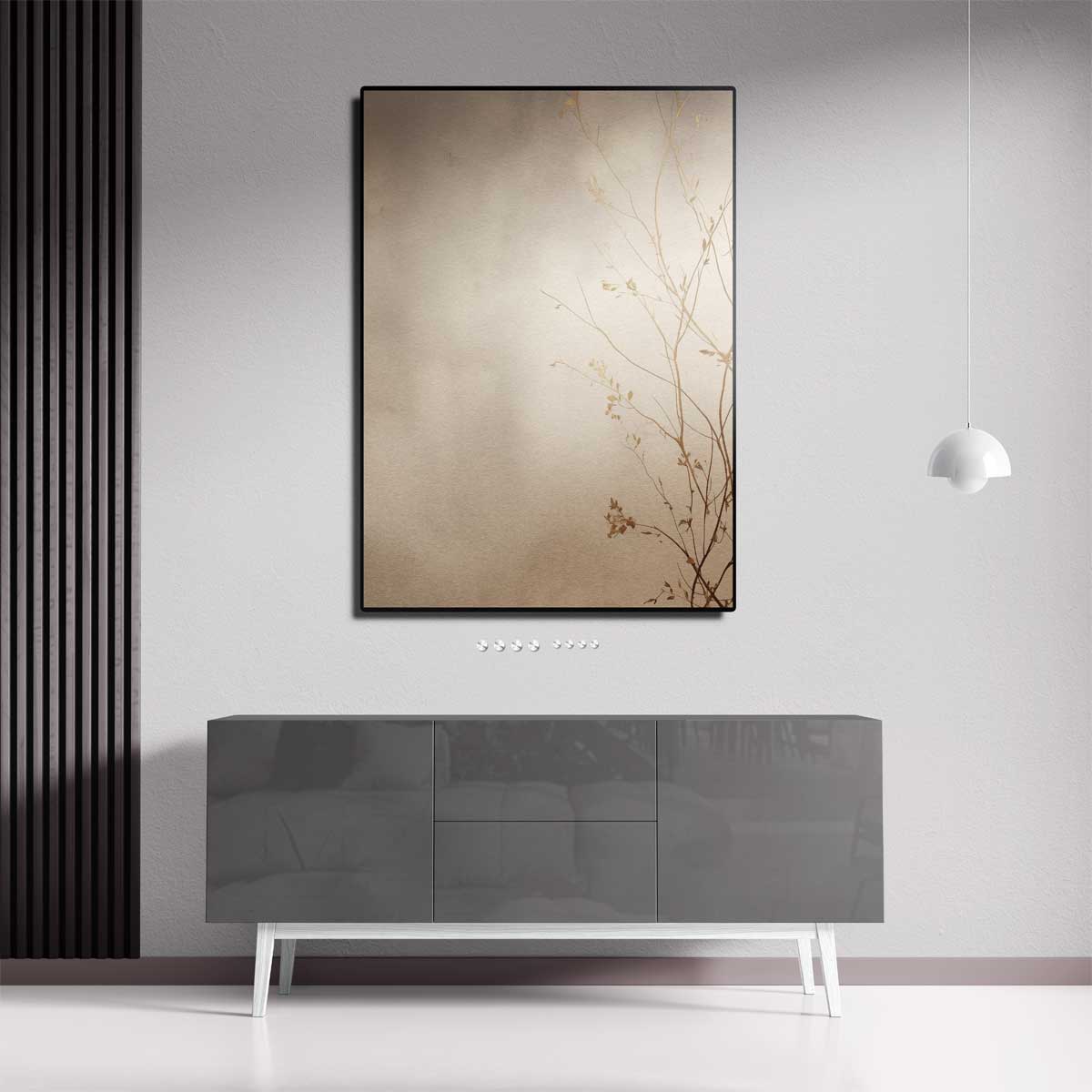 Gouden Zweepslag: Minimalistische Takken Kunstwerk-canvas-dibond-plexiglas-wanddecoratie-WallArtistic